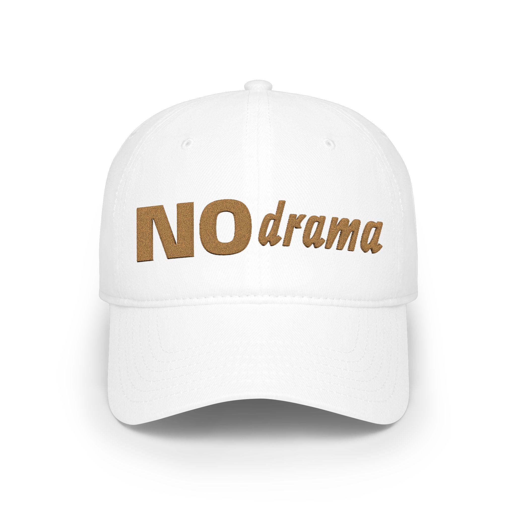 NO drama Baseball Cap — Embroidered Gold Script Low-Profile Hat