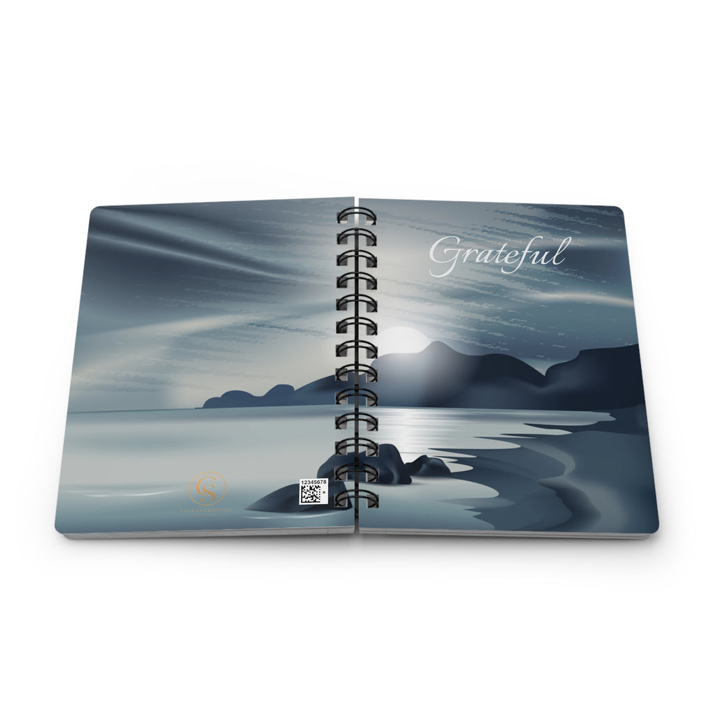 Grateful Spiral Journal — Serene Moonlit Lake Notebook for Reflection & Gratitude