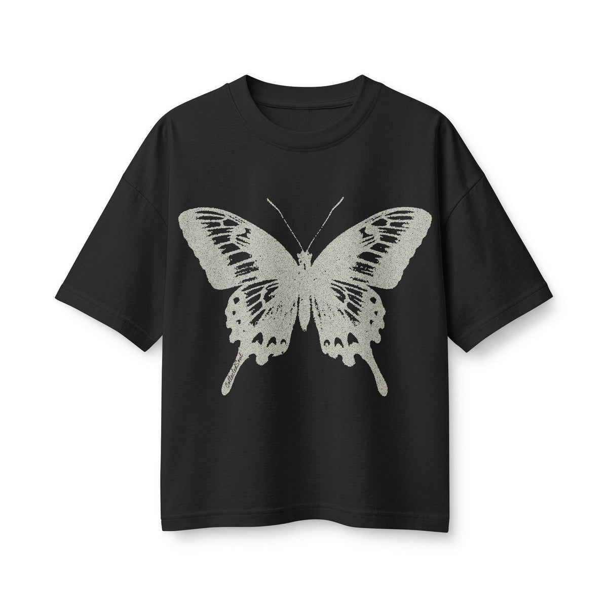 Butterfly Graphic Tee — Vintage Monochrome Moth T-Shirt for Women