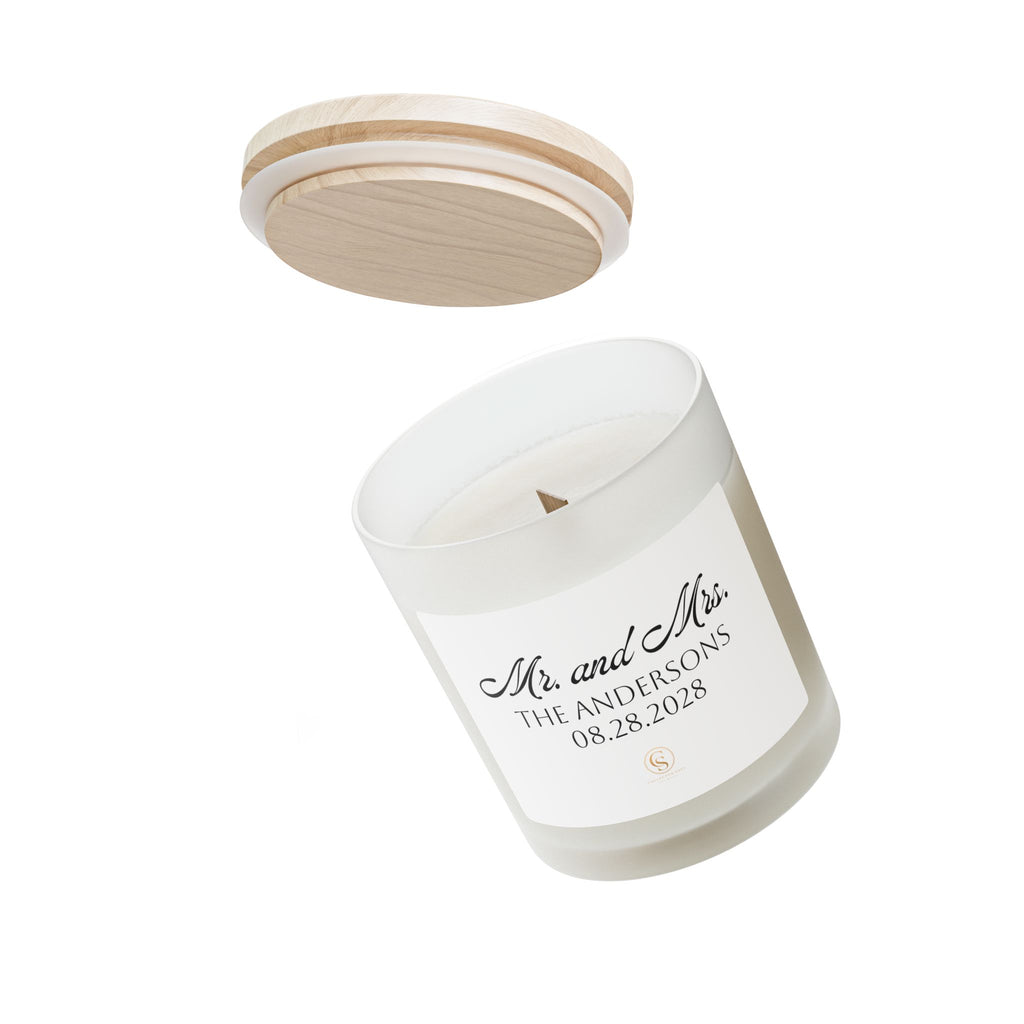 Personalized 'Mr. and Mrs.' Frosted Glass Wedding Candle — 11oz (Custom Name & Date)