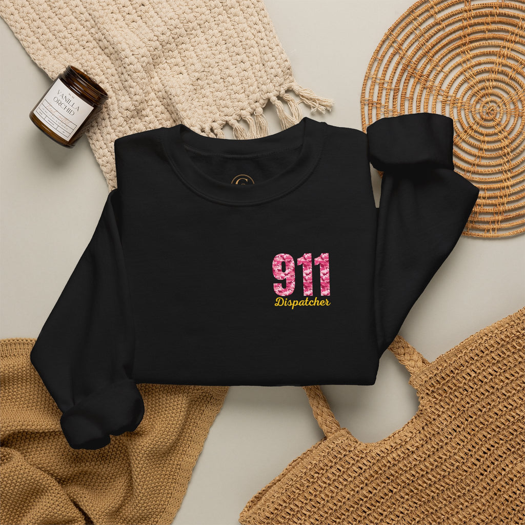 911 Dispatcher Crewneck Sweatshirt — Pink Camo Emergency Dispatcher Pullover