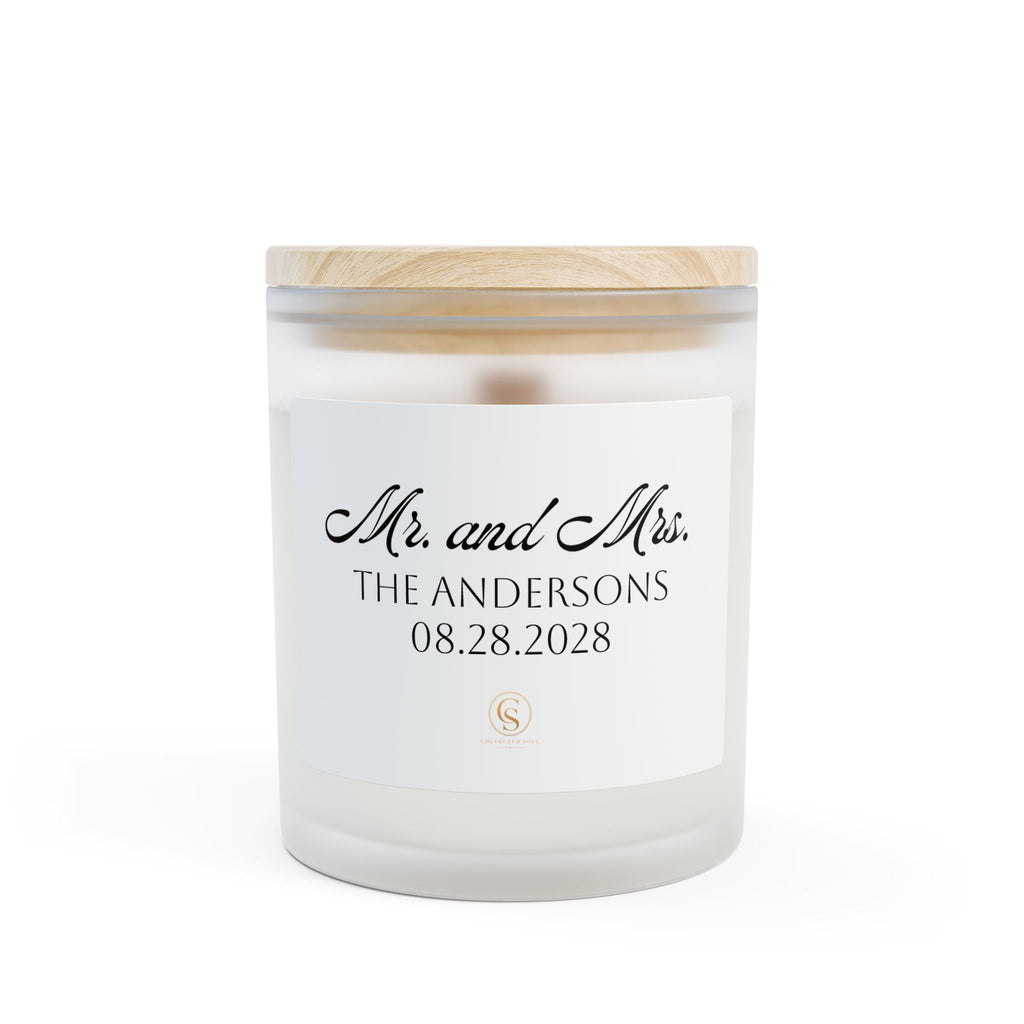 Personalized 'Mr. and Mrs.' Frosted Glass Wedding Candle — 11oz (Custom Name & Date)
