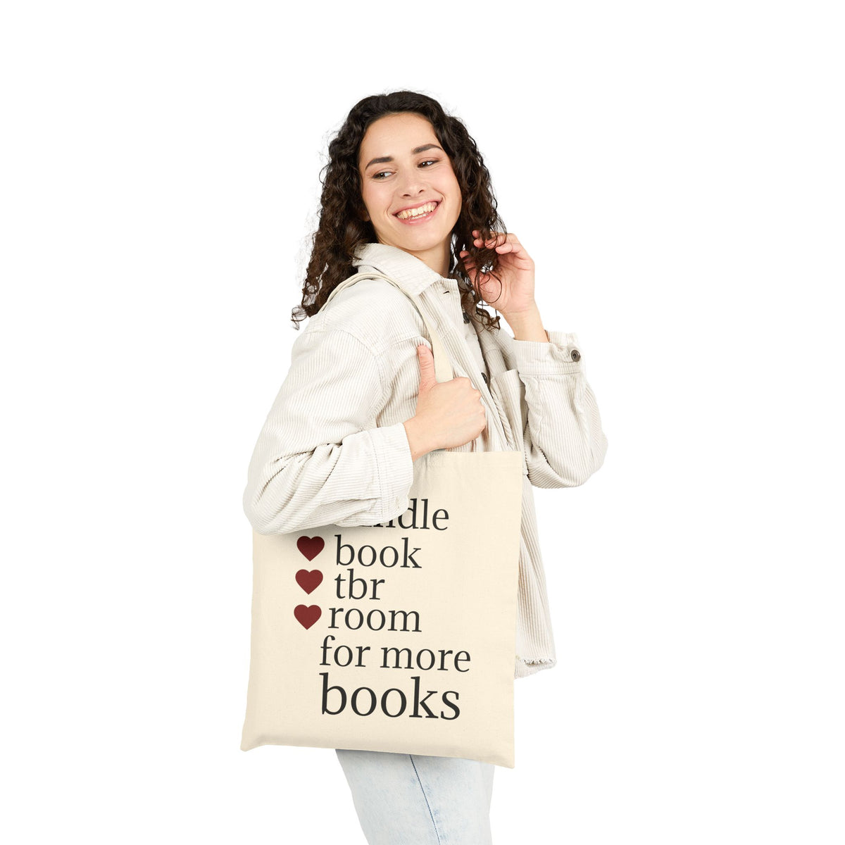 Book Lover Canvas Tote — "Kindle • book • tbr • room for more books"
