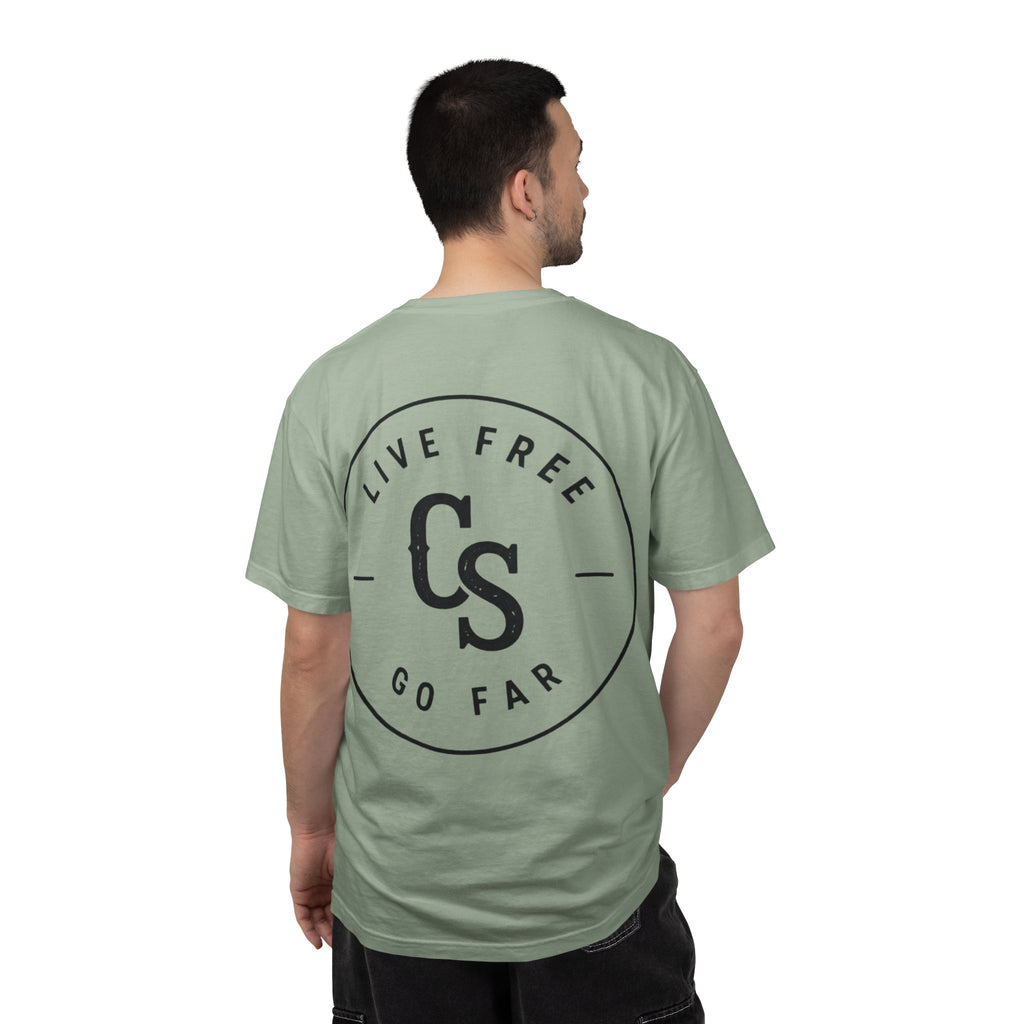 Live Free Go Far CS Logo T-Shirt | Circular Badge Chest & Back Print