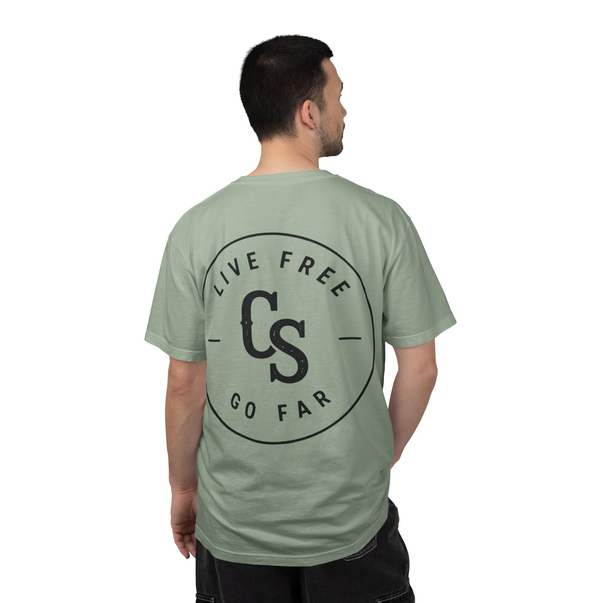 Live Free Go Far CS Logo T-Shirt | Circular Badge Chest & Back Print