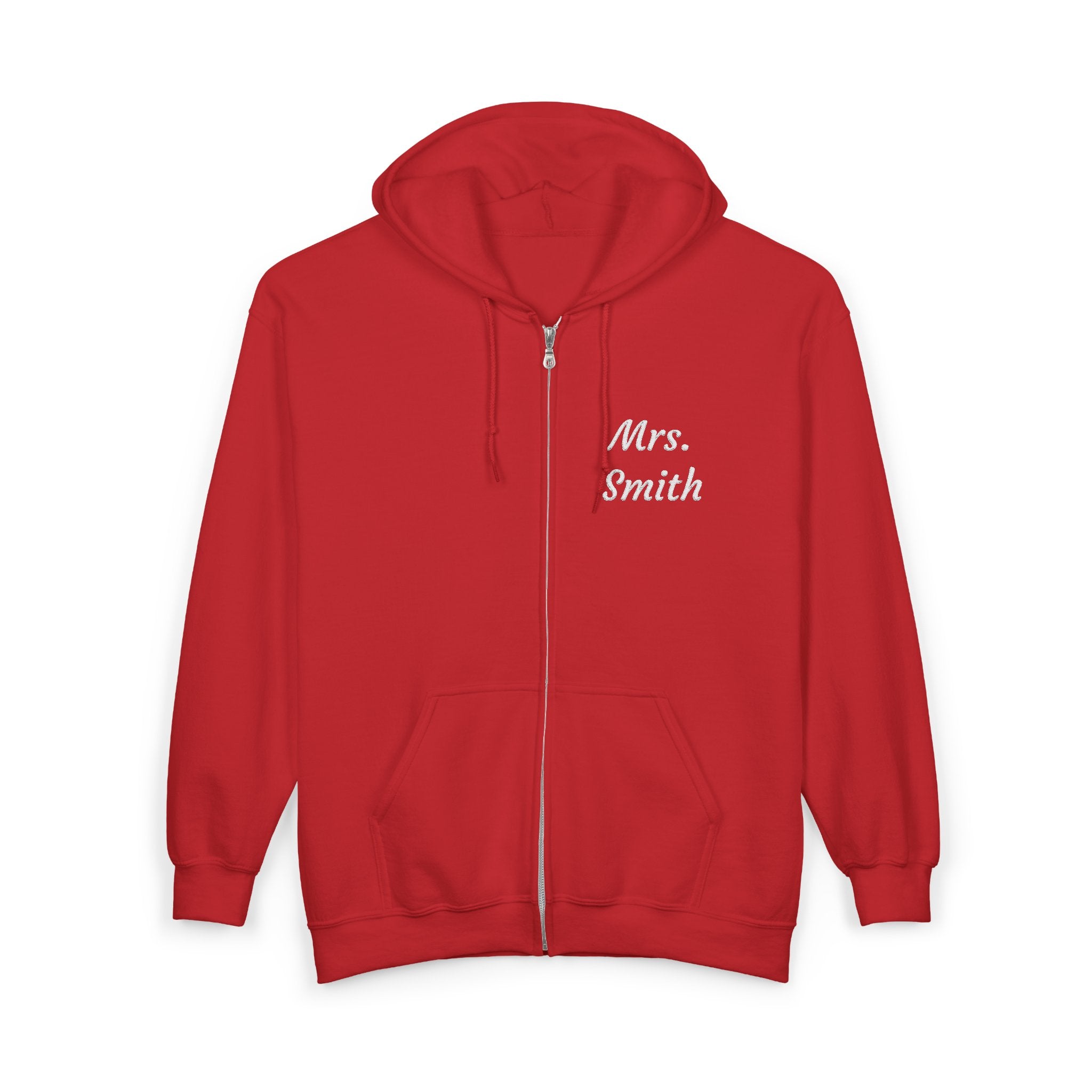 Personalized Mrs. Smith Embroidered Zip-Up Hoodie — Custom Teacher & Bride Gift