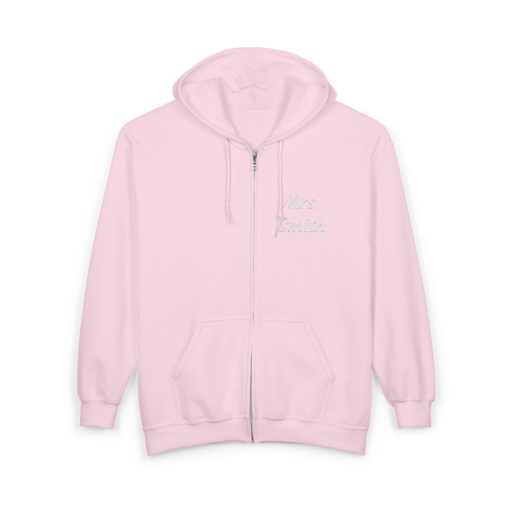 Personalized Mrs. Smith Embroidered Zip-Up Hoodie — Custom Teacher & Bride Gift