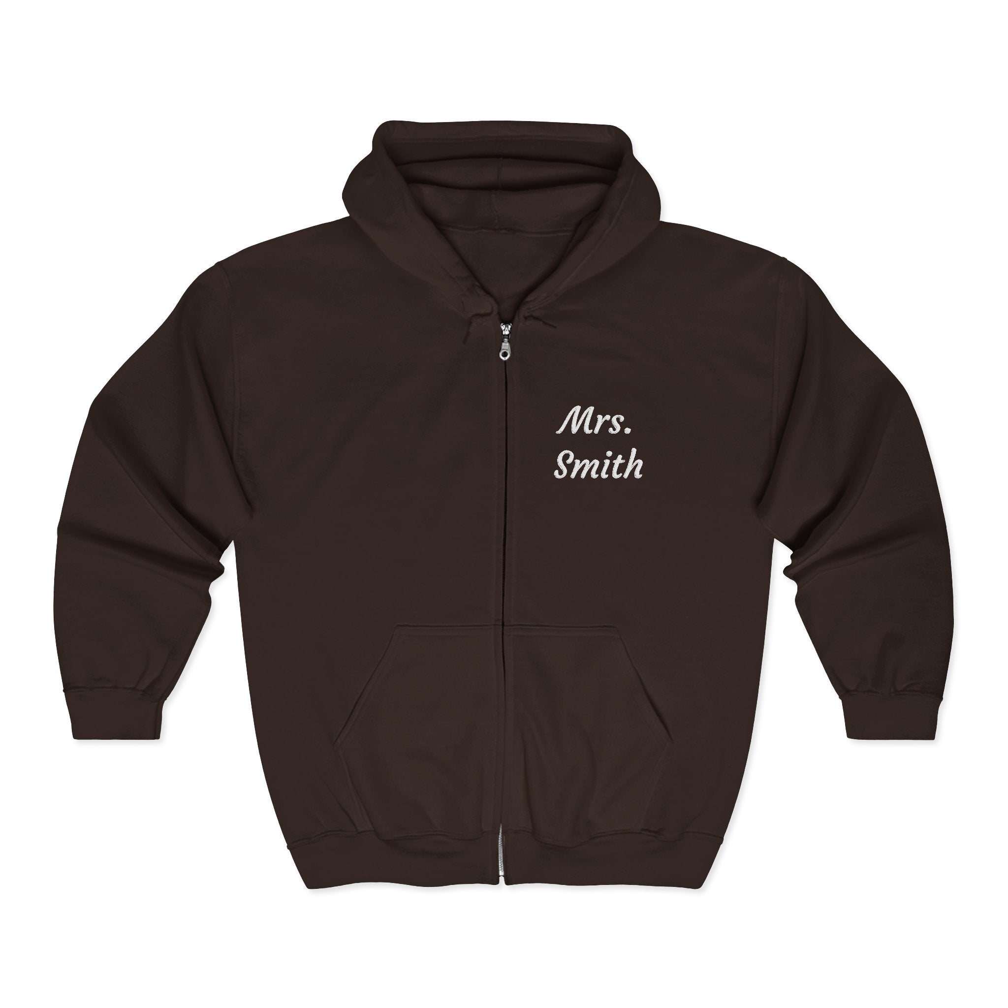 Personalized Mrs. Smith Embroidered Zip-Up Hoodie — Custom Teacher & Bride Gift