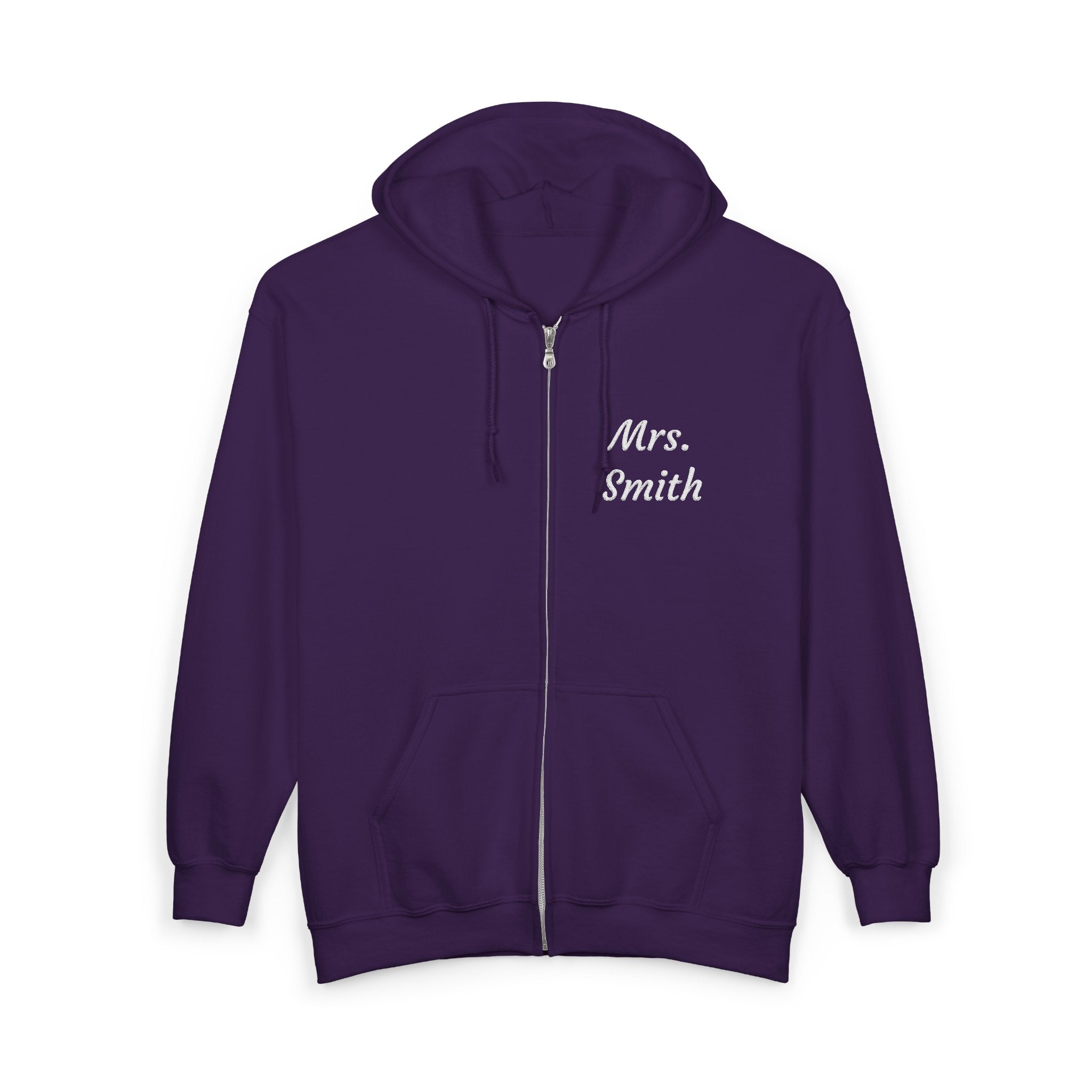 Personalized Mrs. Smith Embroidered Zip-Up Hoodie — Custom Teacher & Bride Gift