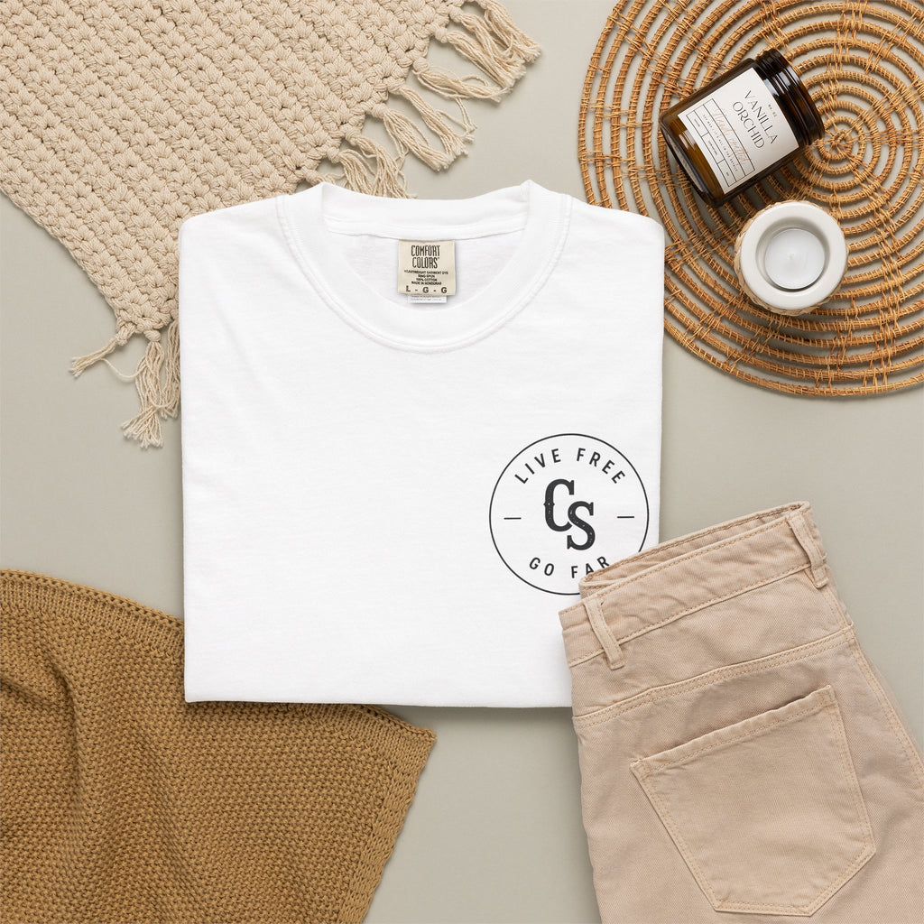 Live Free Go Far CS Logo T-Shirt | Circular Badge Chest & Back Print
