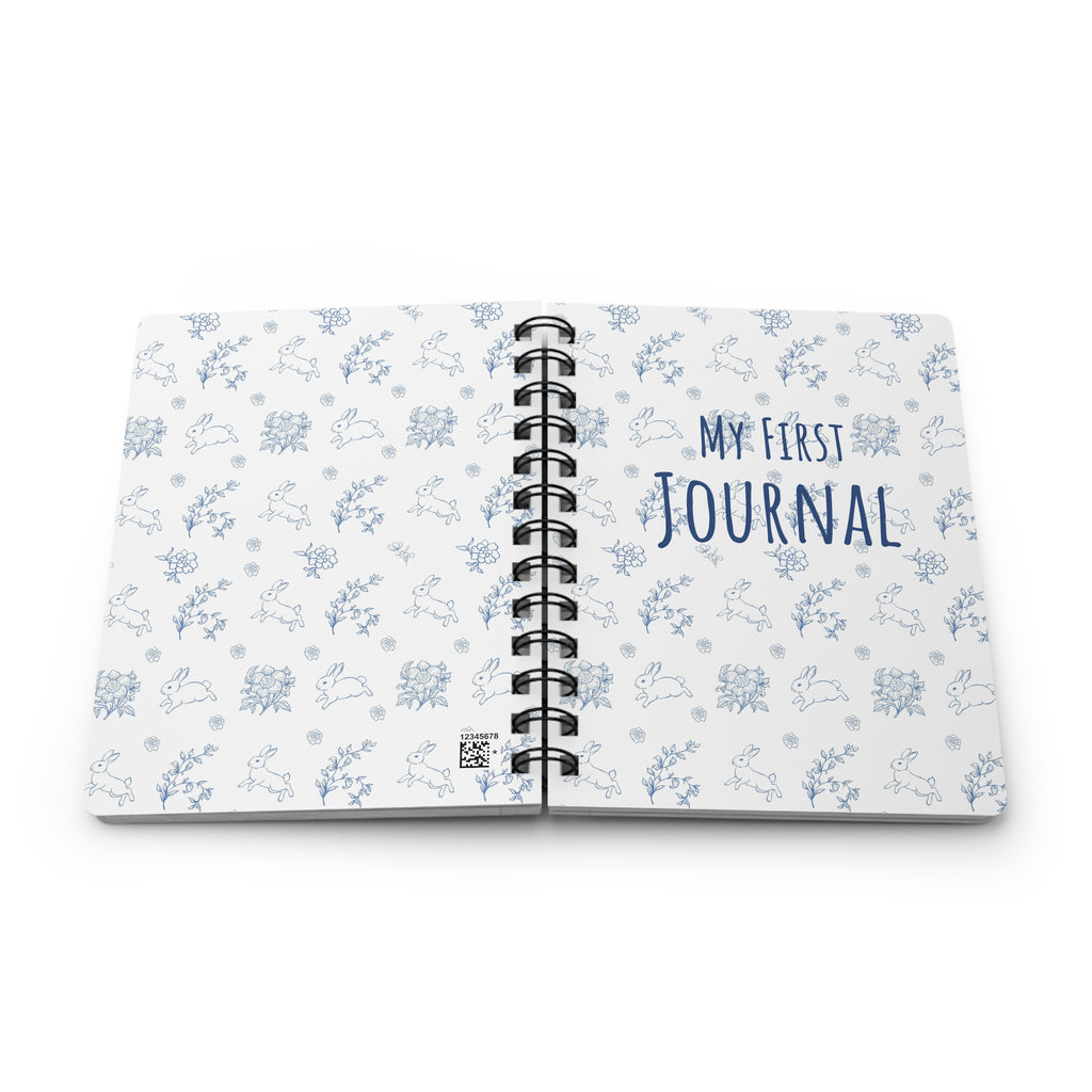 My First Journal Spiral Notebook | Cute Blue Bunny & Floral Child Keepsake