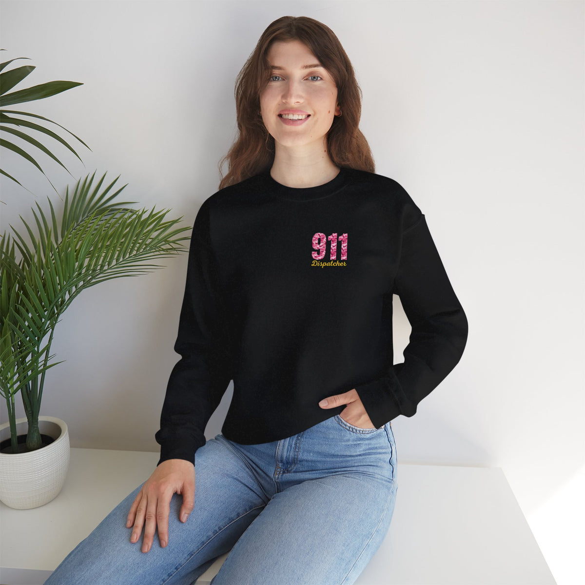 911 Dispatcher Crewneck Sweatshirt — Pink Camo Emergency Dispatcher Pullover