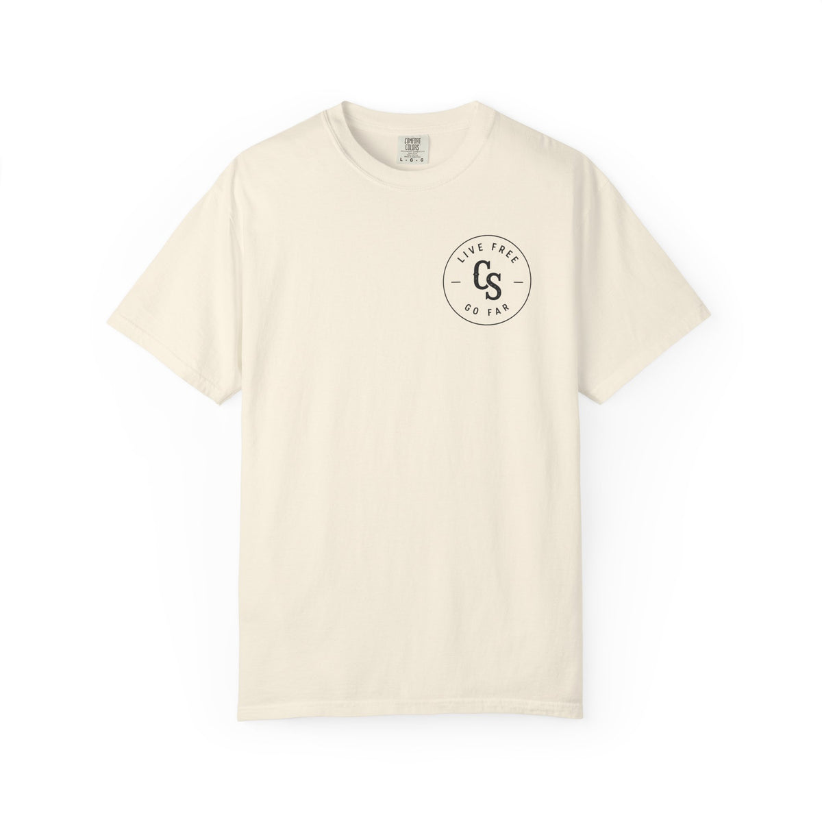 Live Free Go Far CS Logo T-Shirt | Circular Badge Chest & Back Print