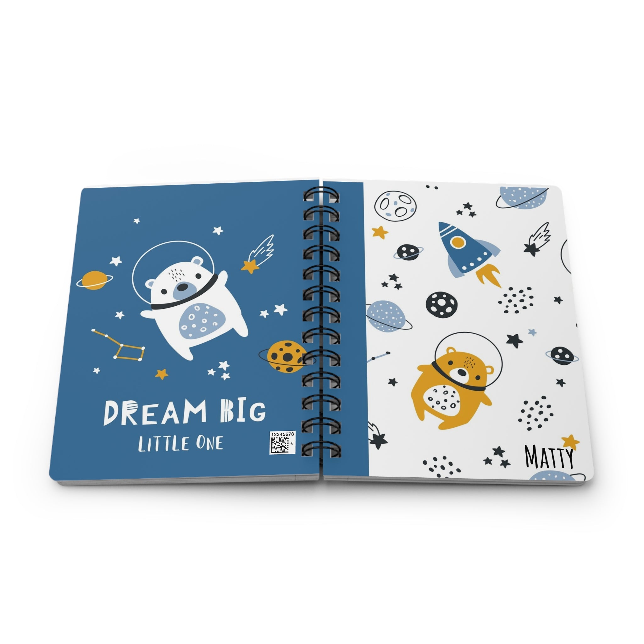 Personalized Dream Big Astronaut Bear Spiral Journal  |  Cute Space Notebook for Kids