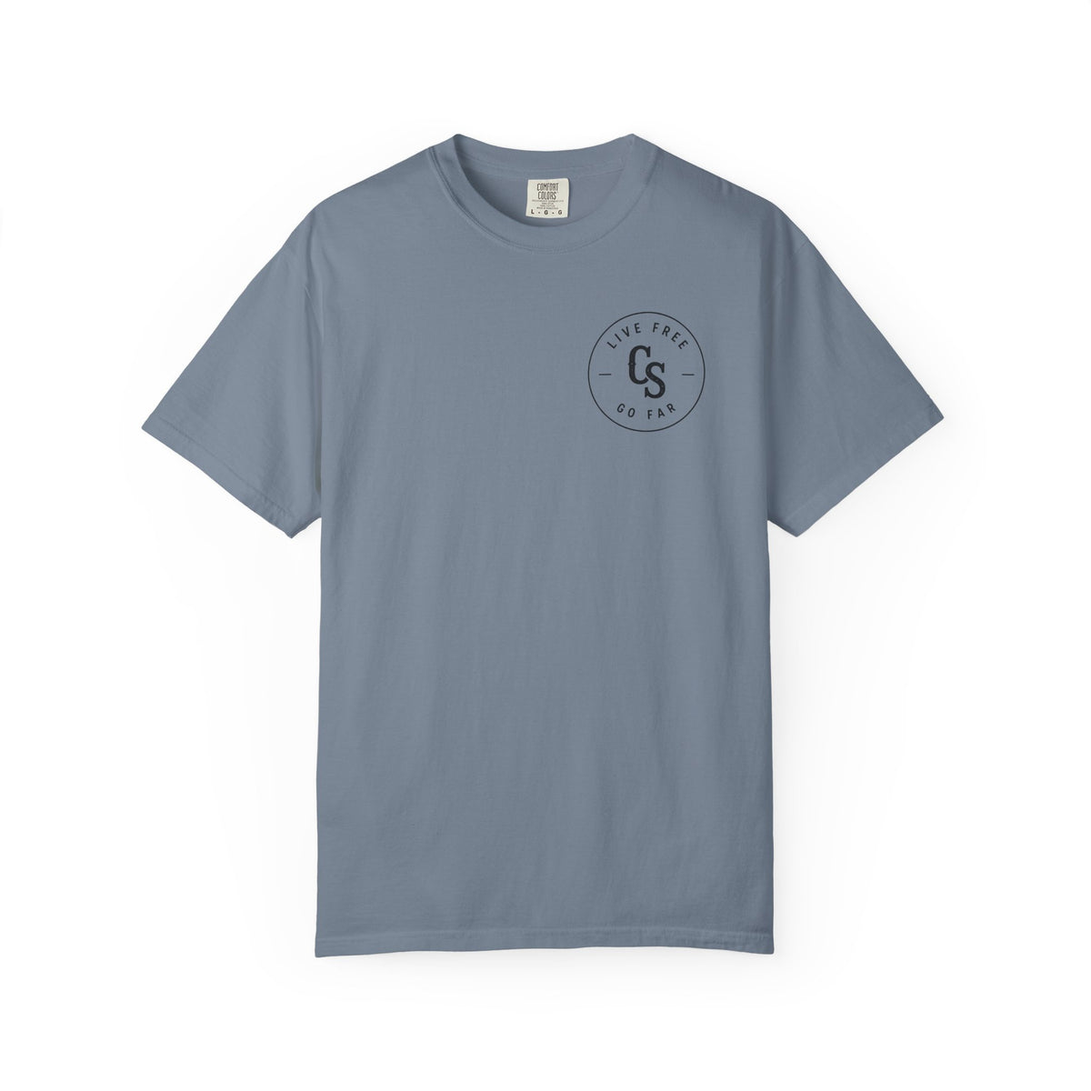 Live Free Go Far CS Logo T-Shirt | Circular Badge Chest & Back Print