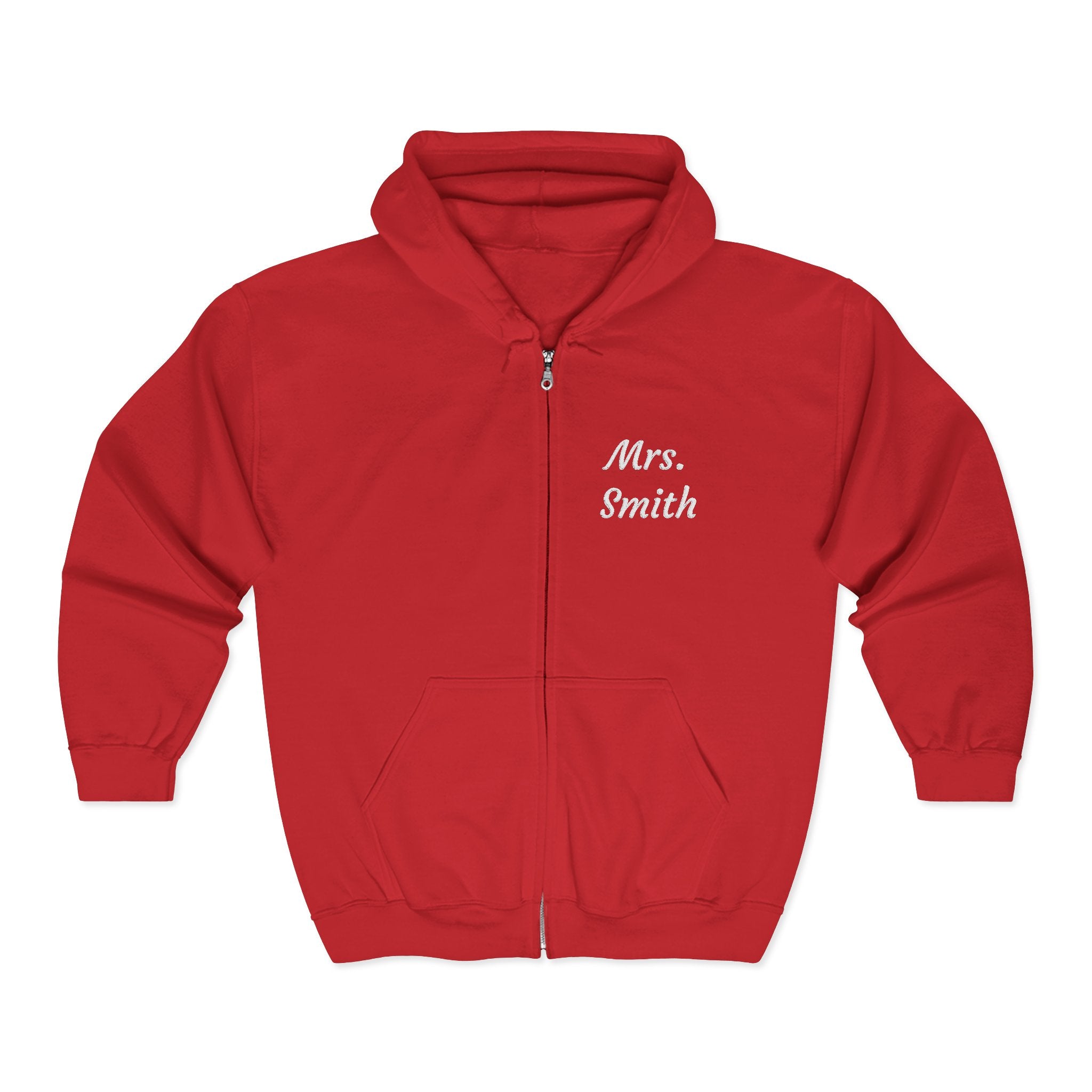 Personalized Mrs. Smith Embroidered Zip-Up Hoodie — Custom Teacher & Bride Gift