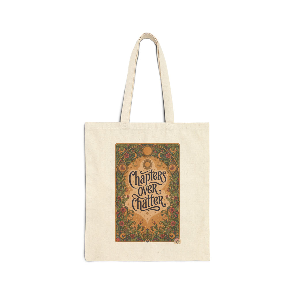 Tote Bag — “Chapters Over Chatter” Vintage Floral Booklover Canvas Tote