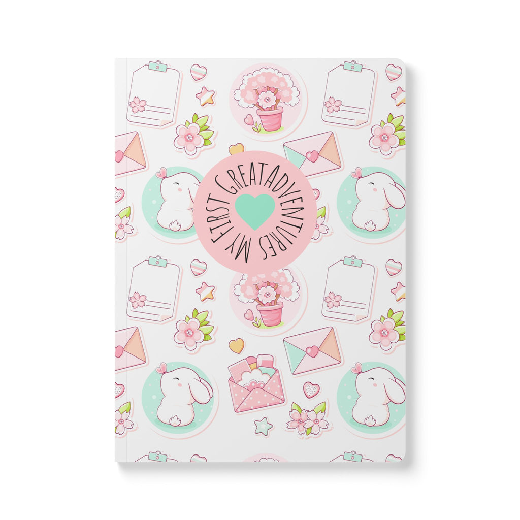 Cute Pastel Bunny Softcover Journal  | My Great Adventures Floral & Letter Pattern