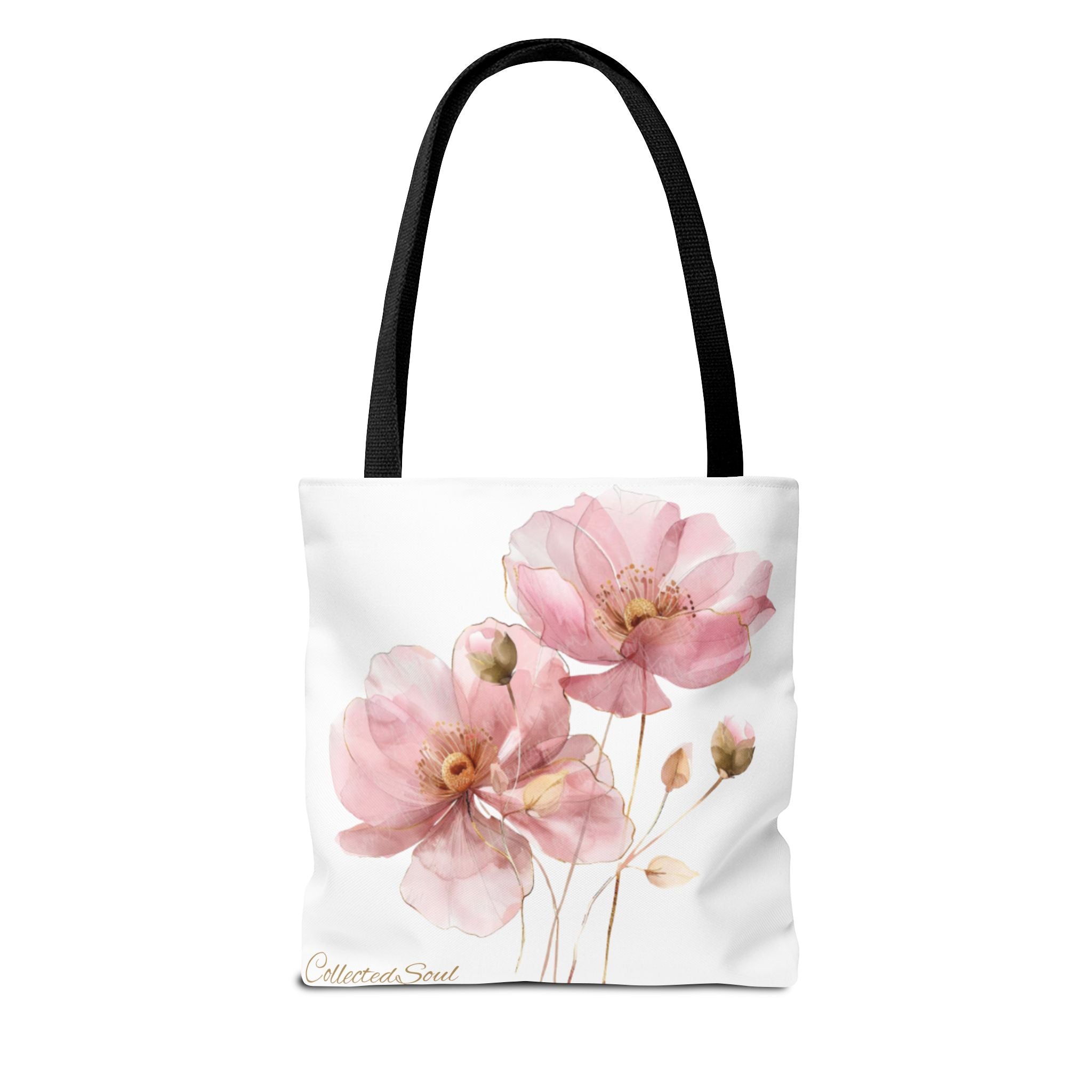 Pink Watercolor Book Tote Bag — Floral Literary Tote for Book Lovers