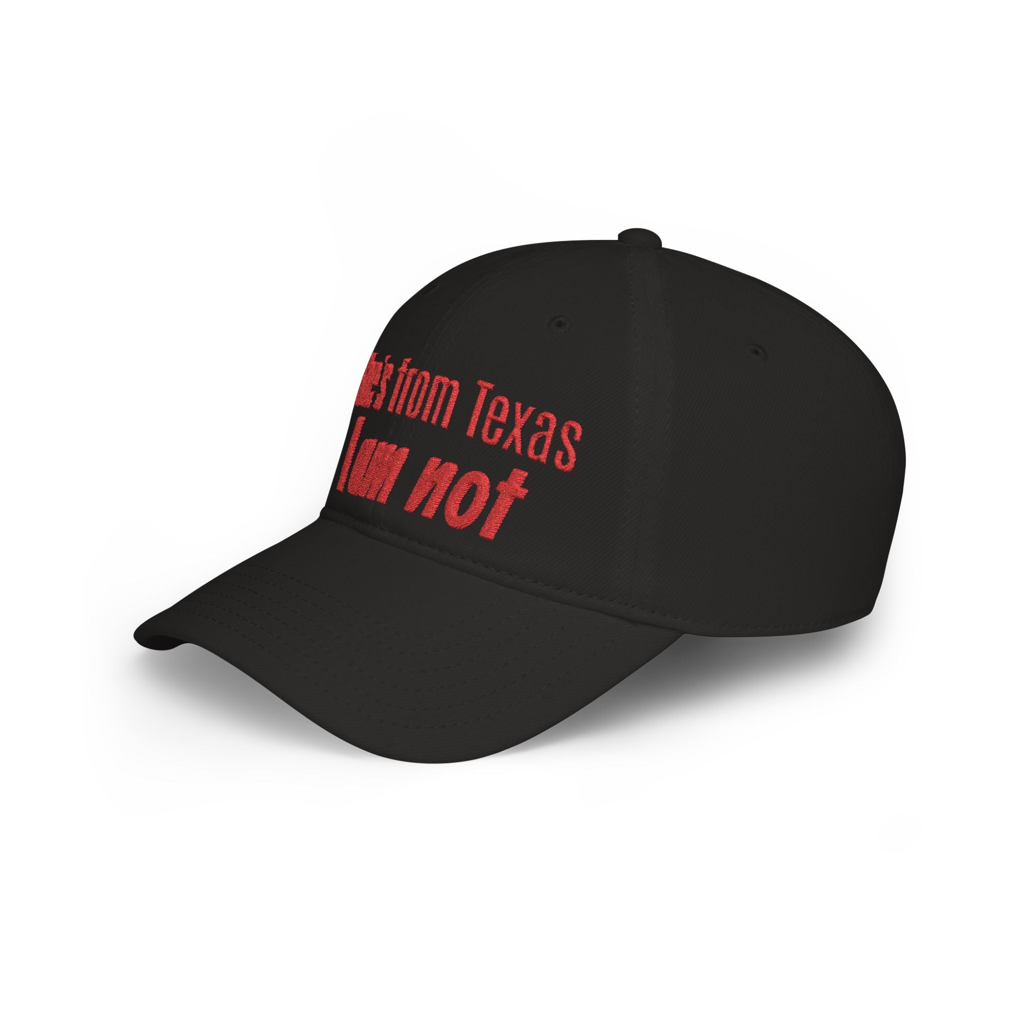She's From Texas, I Am Not — Low Profile Embroidered Baseball Cap (Red)