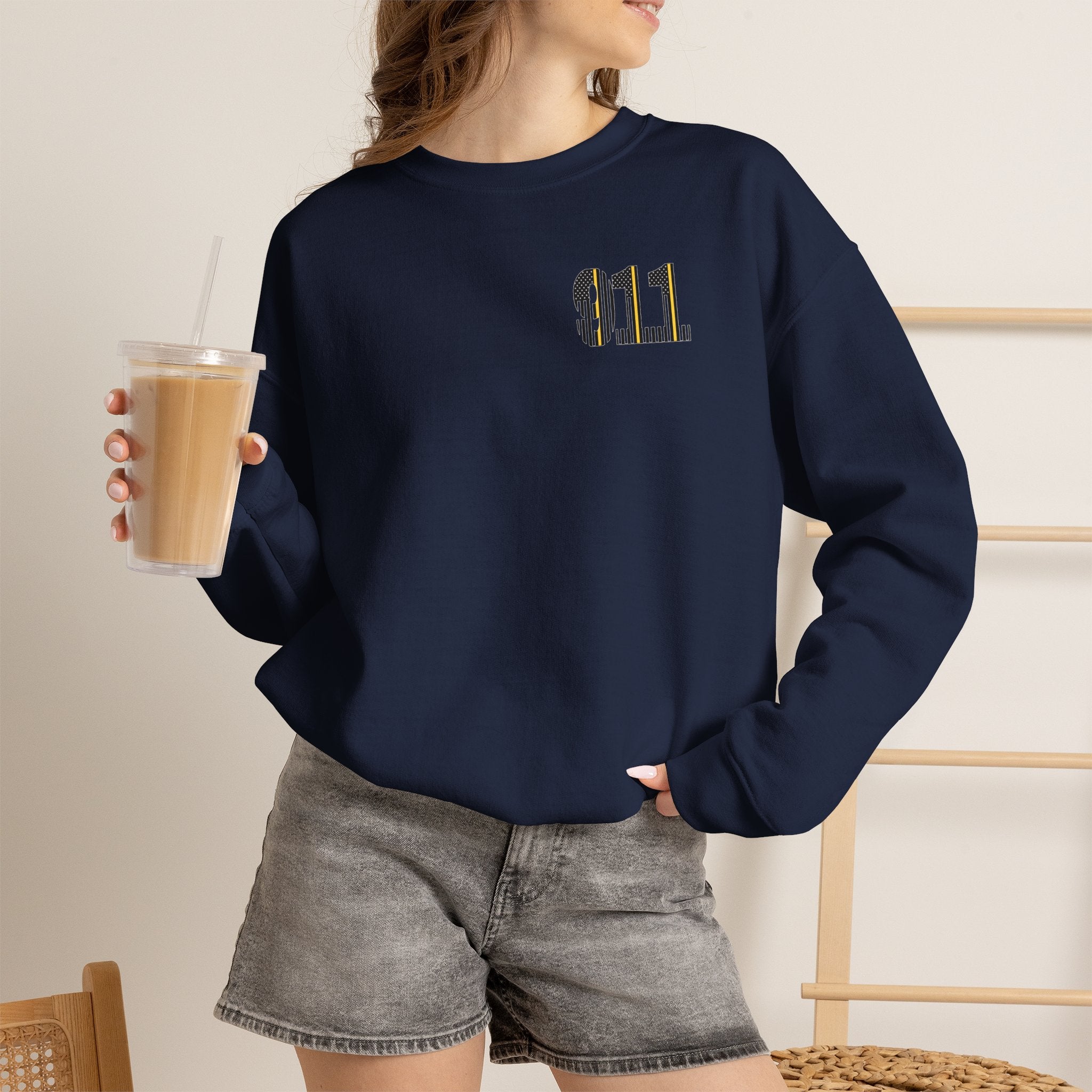 911 Thin Gold Line Flag Crewneck Sweatshirt — Thin Gold Line Dispatcher