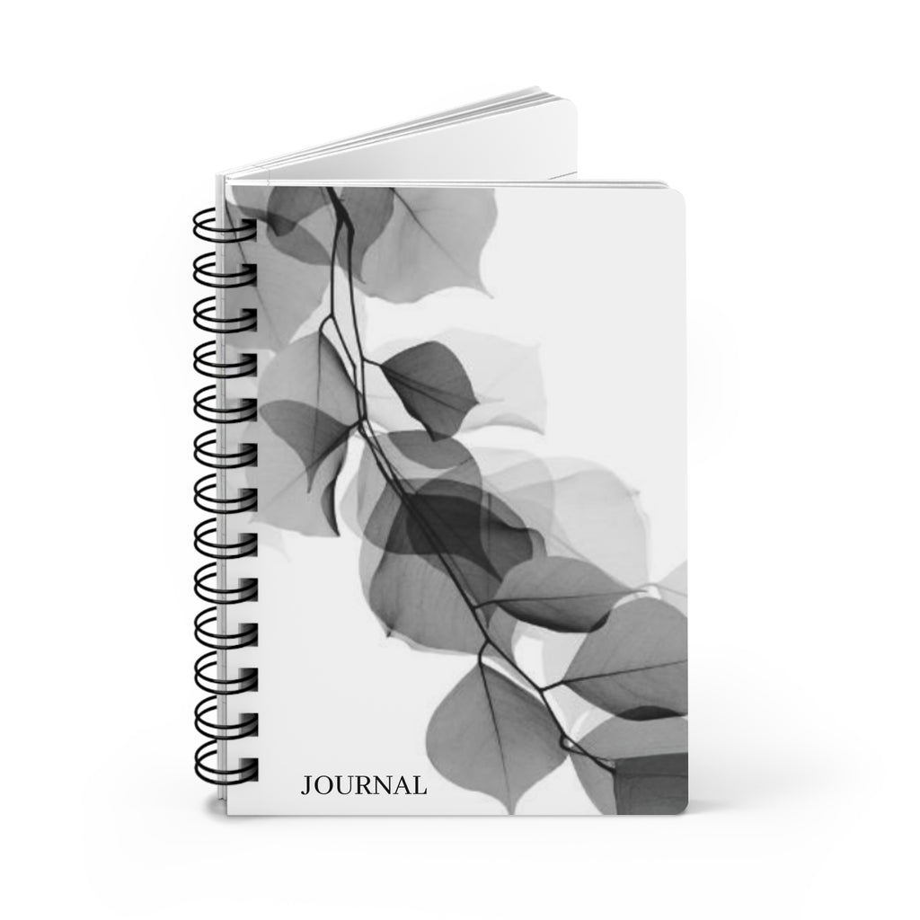 Botanical Spiral Journal — Minimal Black & White Leaf Notebook