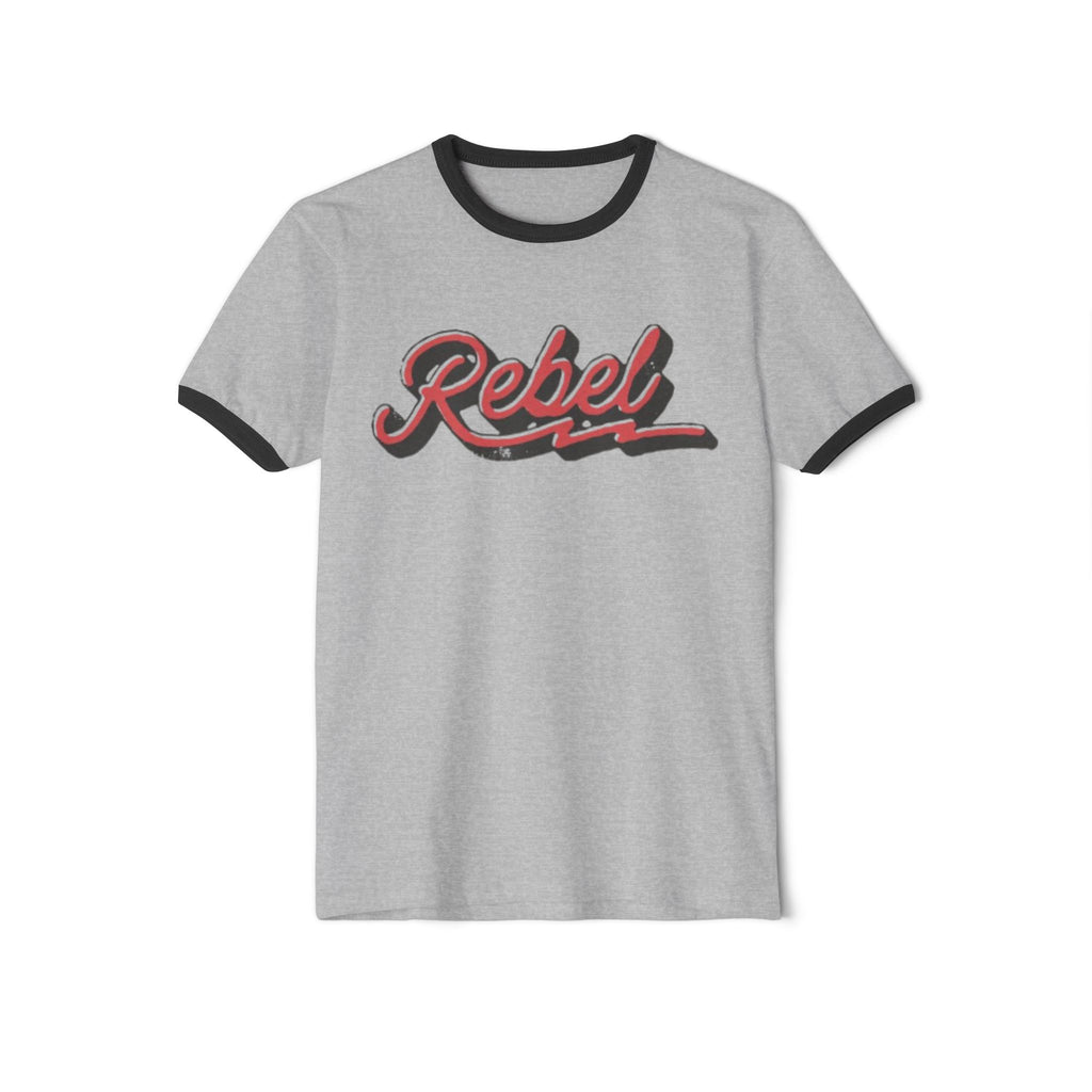 Rebel Retro Ringer Tee — Vintage Script Graphic T-Shirt
