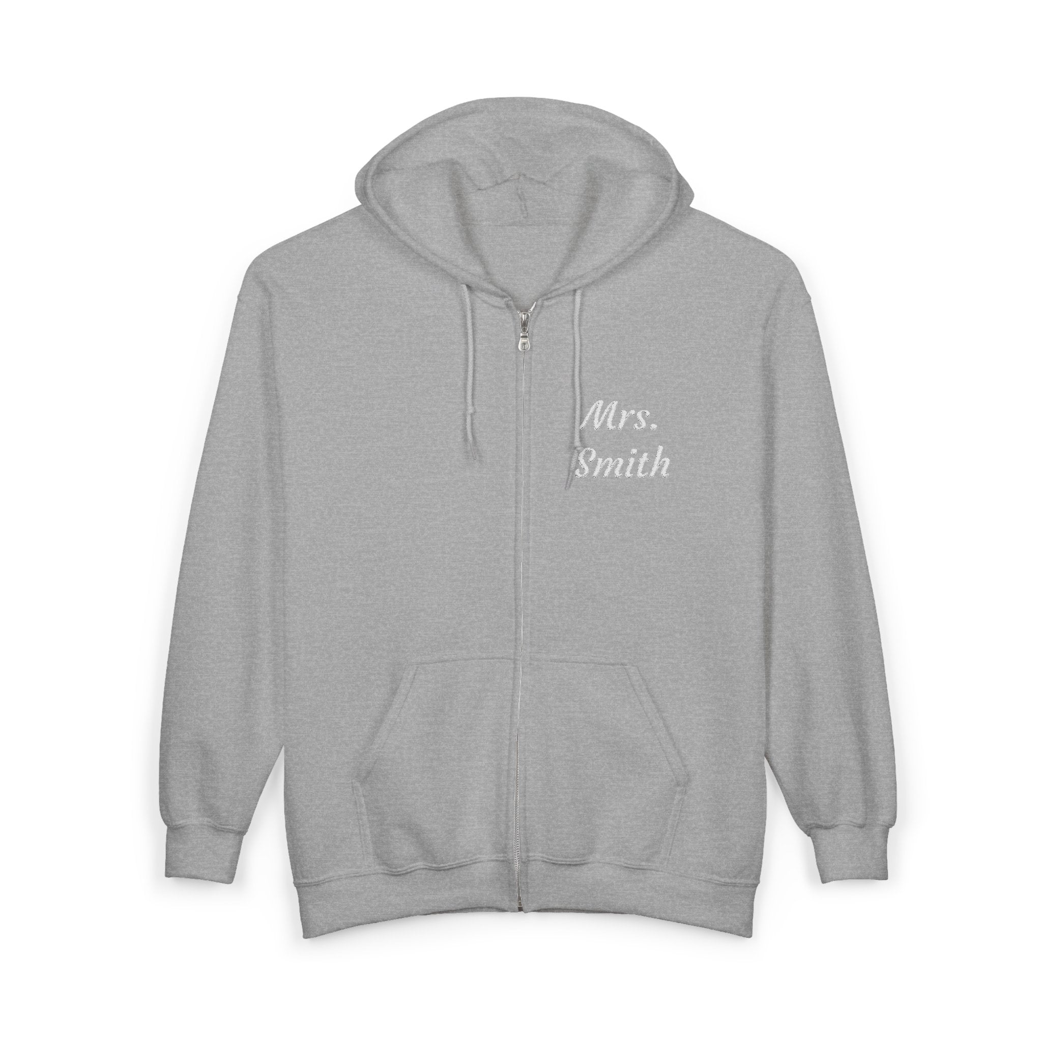 Personalized Mrs. Smith Embroidered Zip-Up Hoodie — Custom Teacher & Bride Gift