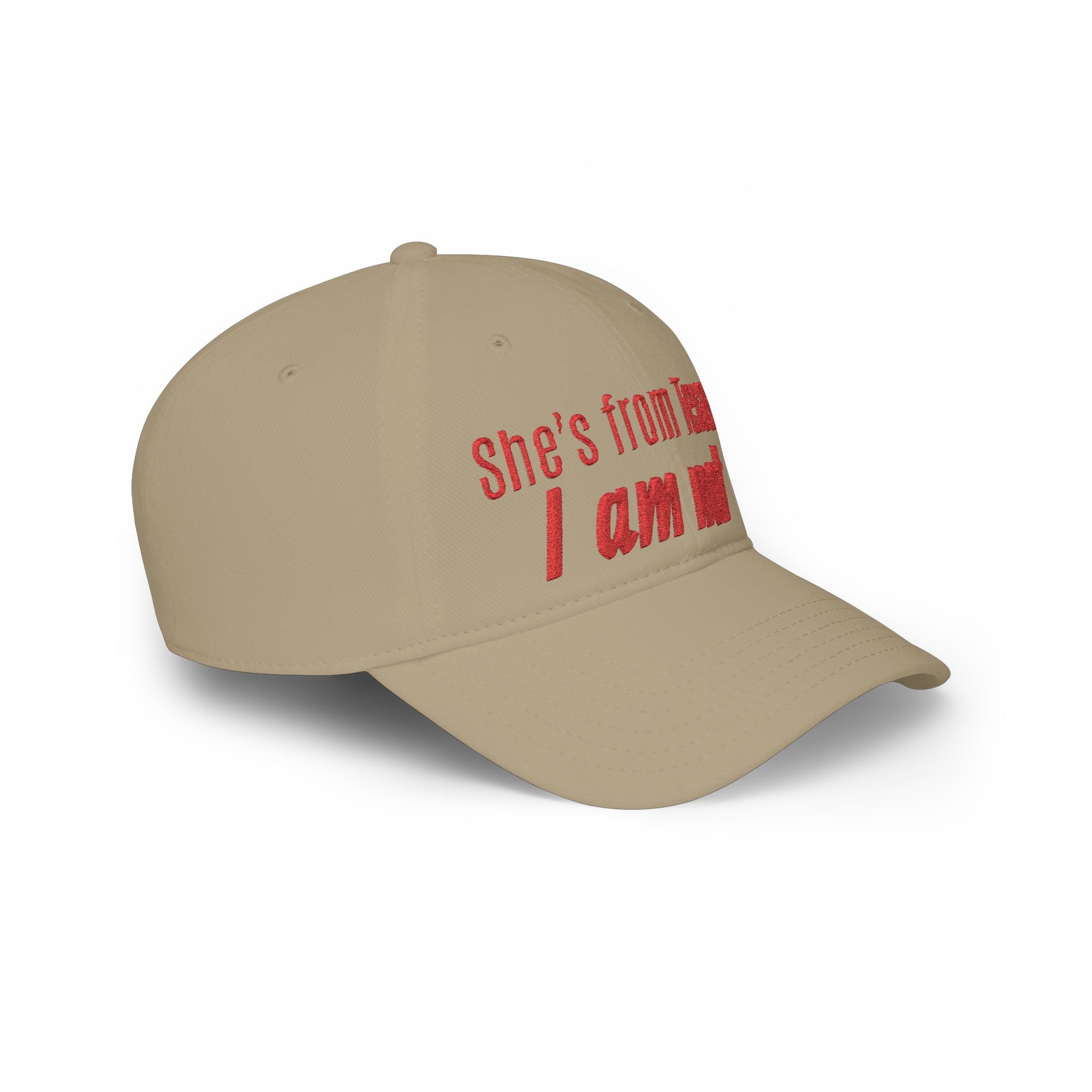 She's From Texas, I Am Not — Low Profile Embroidered Baseball Cap (Red)