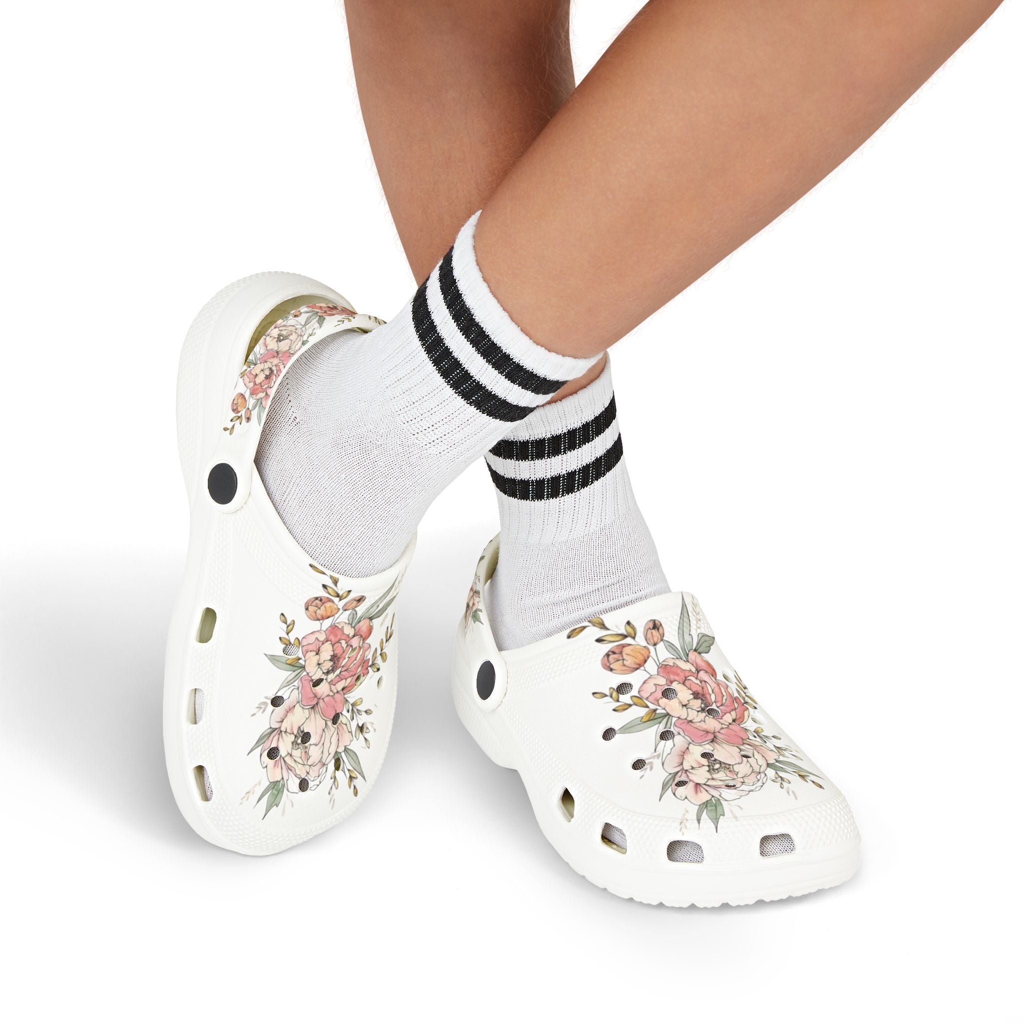 Floral Peony Kids Clogs | Blush Garden Print