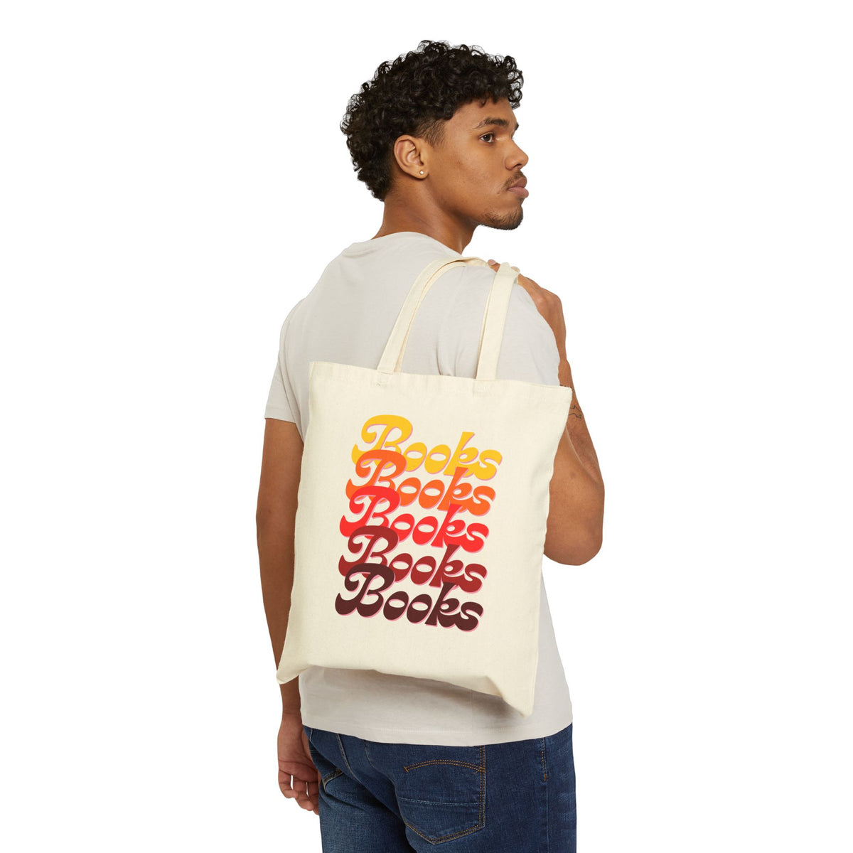 Books Stack Tote — Retro Gradient 'Books' Canvas Shopper Bag