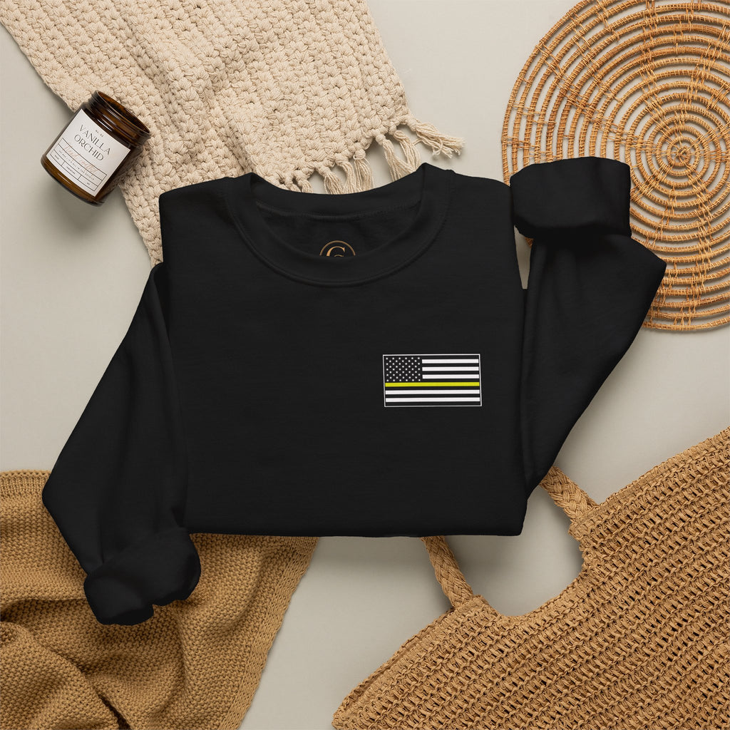 Crewneck Sweatshirt - Thin Yellow Line American Flag Design (Back & Chest)