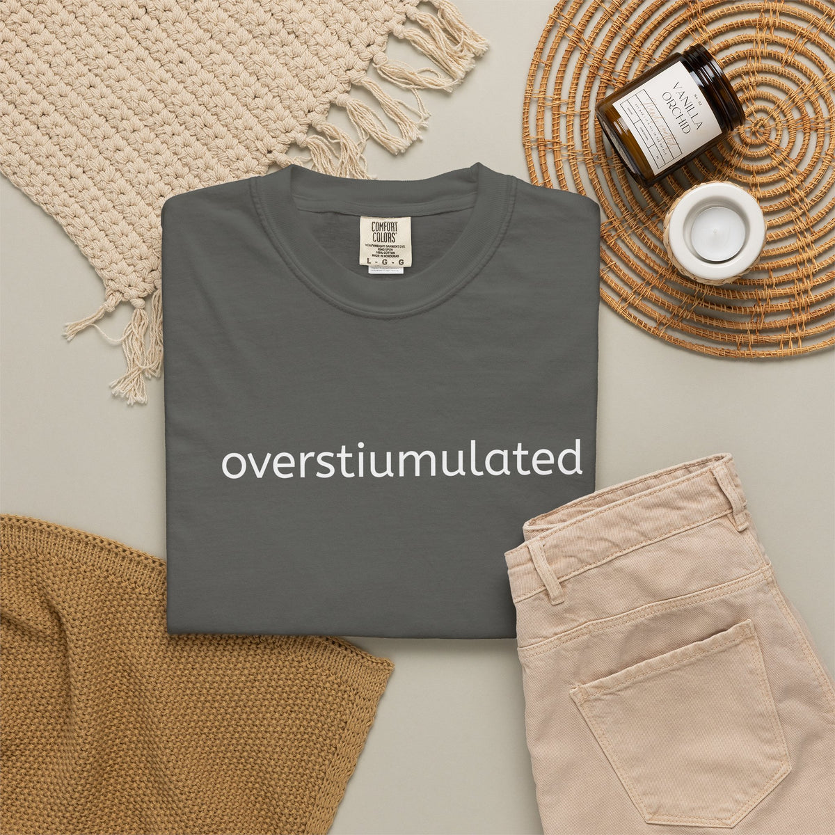 Overstimulated Graphic T-Shirt — Minimal Text Tee for Anxiety & Chill Vibe