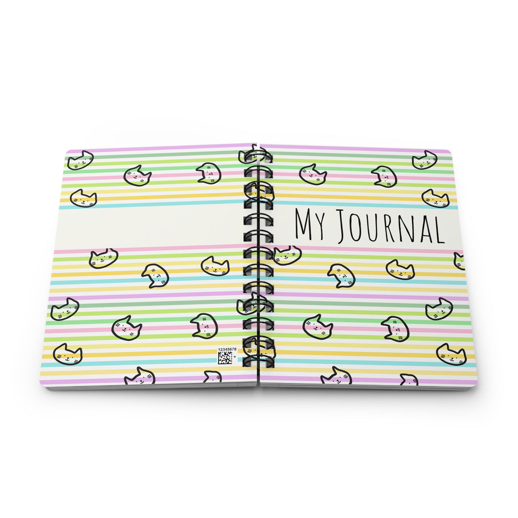 Spiral Journal | My Journal Pastel Striped Cute Cat Notebook