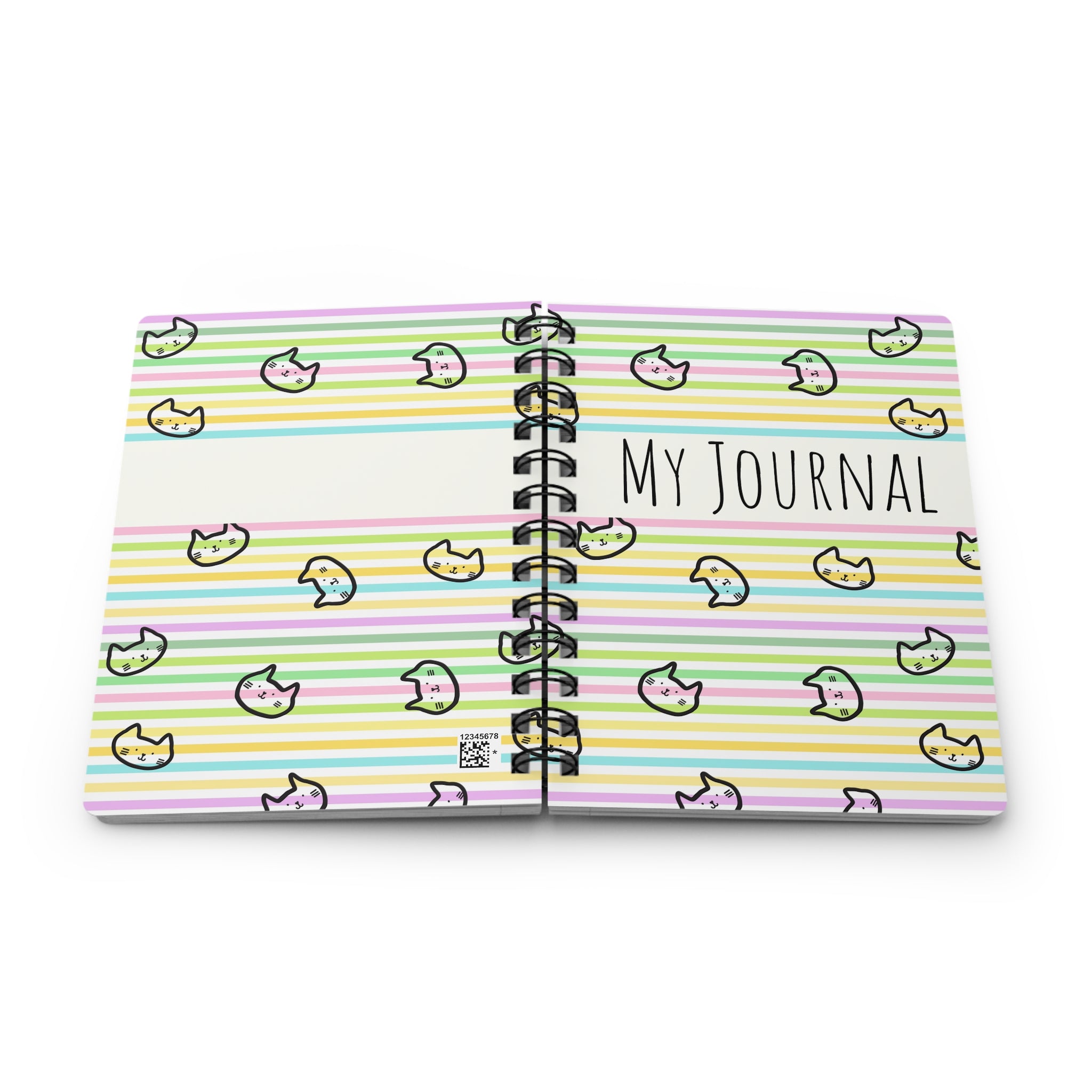 Spiral Journal | My Journal Pastel Striped Cute Cat Notebook
