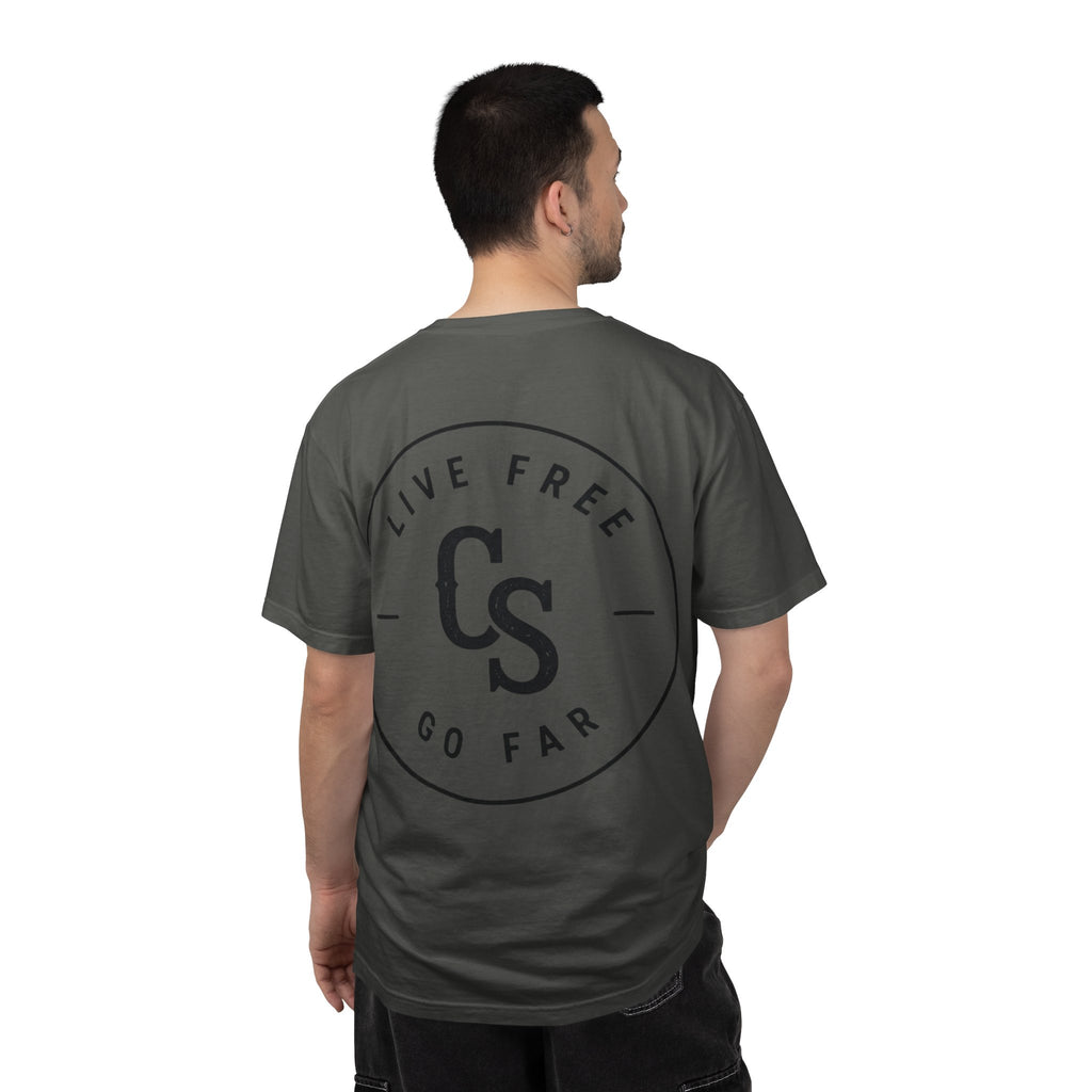 Live Free Go Far CS Logo T-Shirt | Circular Badge Chest & Back Print