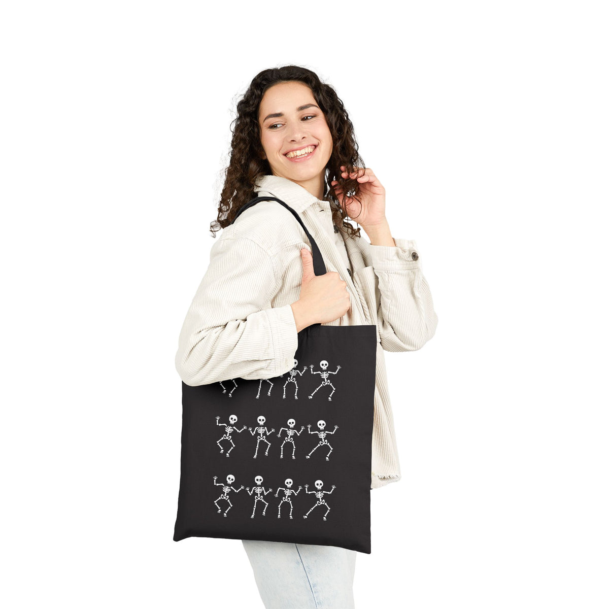 Dancing Skeletons Tote Bag — Halloween Spooky Cotton Canvas Shopper
