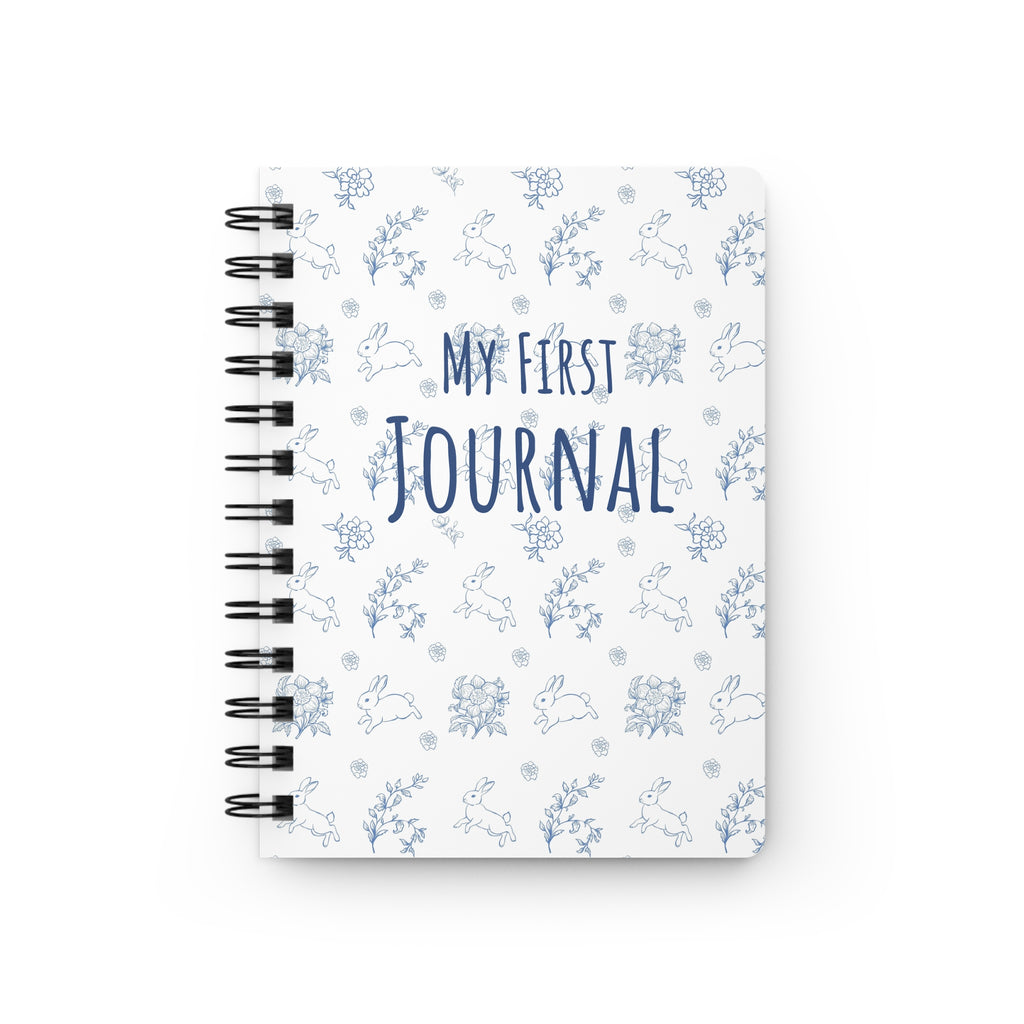 My First Journal Spiral Notebook | Cute Blue Bunny & Floral Child Keepsake