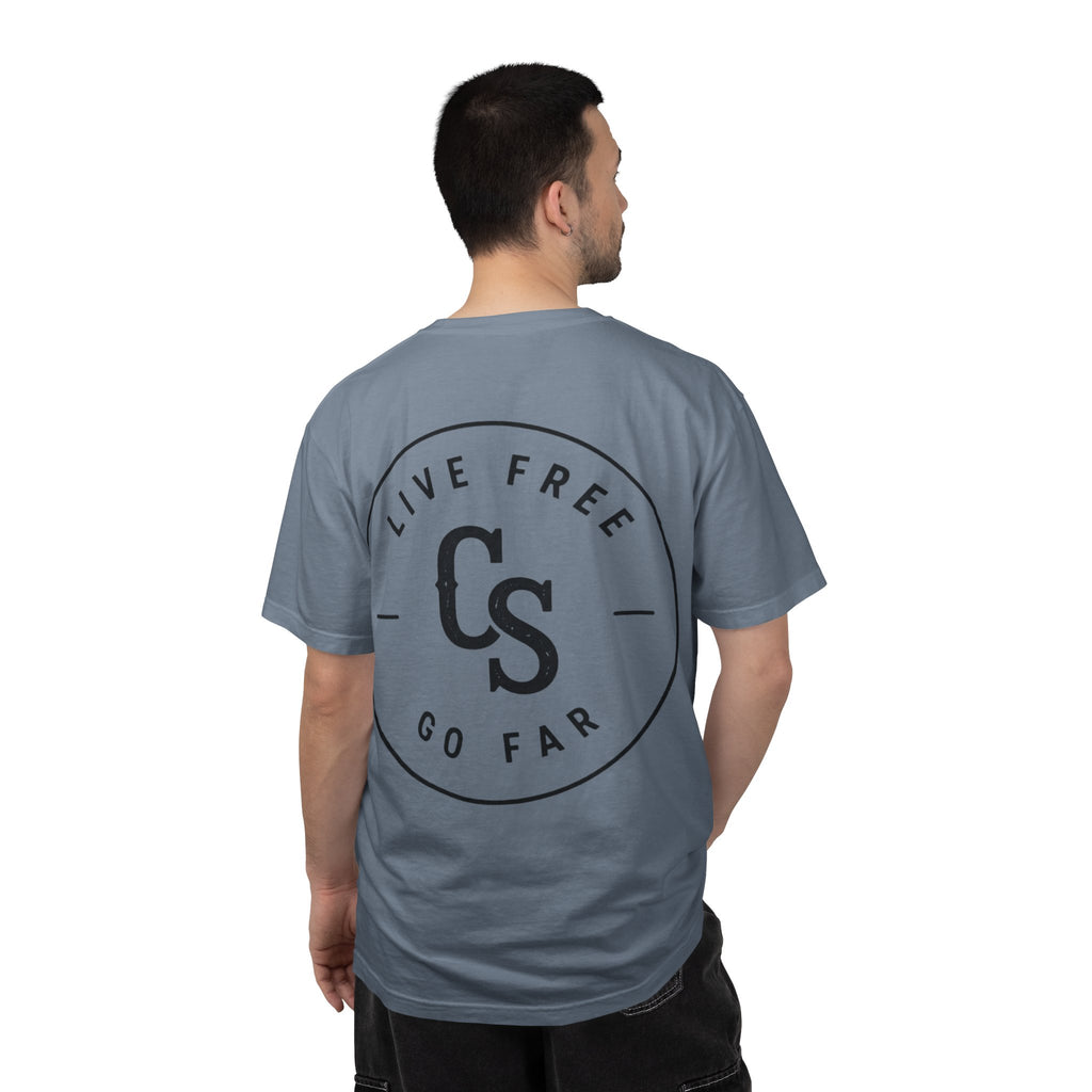 Live Free Go Far CS Logo T-Shirt | Circular Badge Chest & Back Print