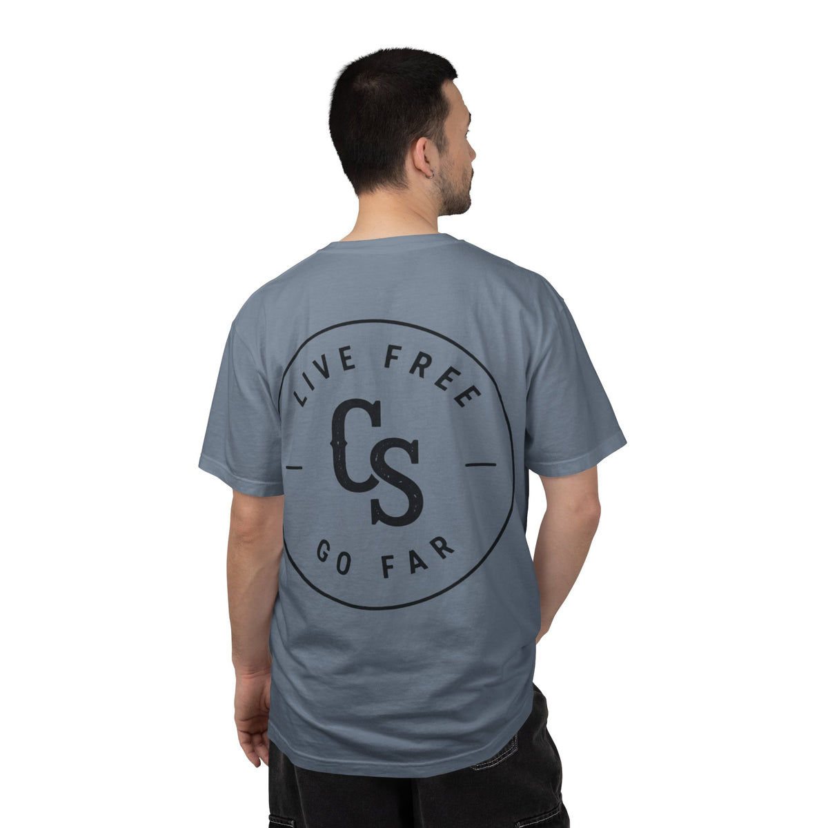 Live Free Go Far CS Logo T-Shirt | Circular Badge Chest & Back Print