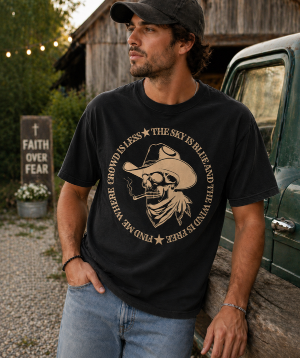 Find Me Where the Crowd is Less Vintage Skull Tee
