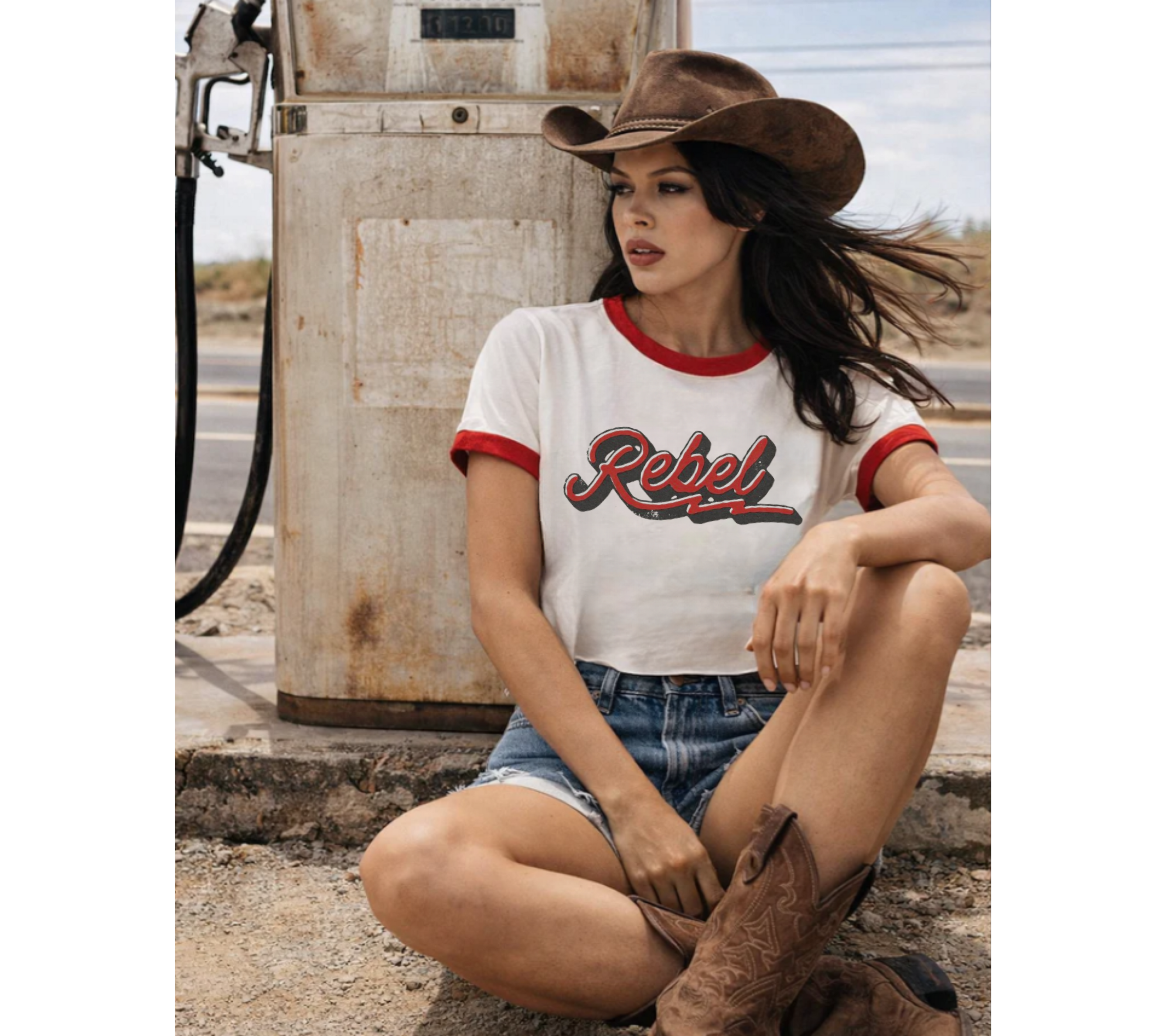 Rebel Retro Ringer Tee — Vintage Script Graphic T-Shirt