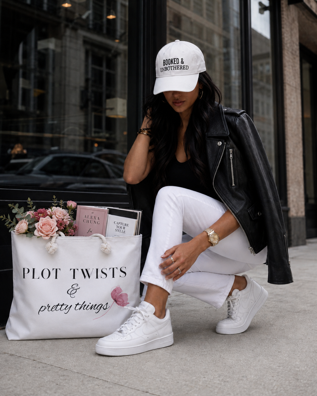 Booked & Unbothered Cap — White Bookish Baseball Hat