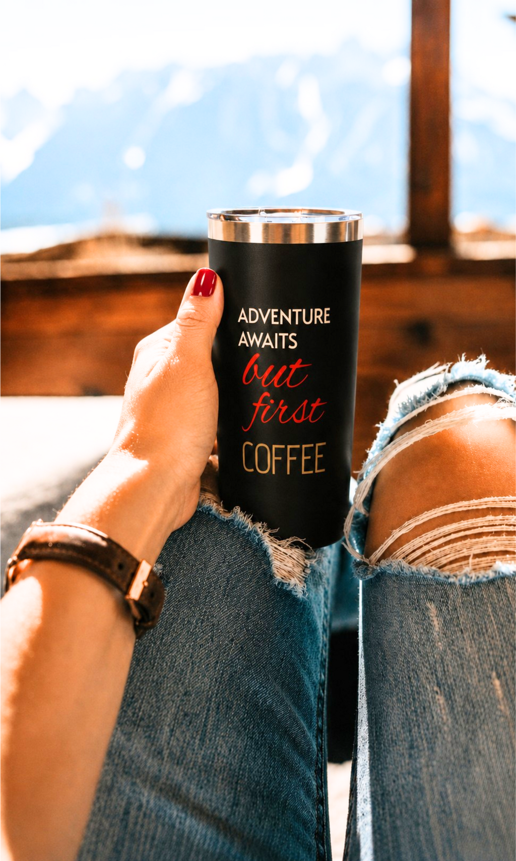 Adventure Awaits, But First Coffee — 22oz Insulated Tumbler