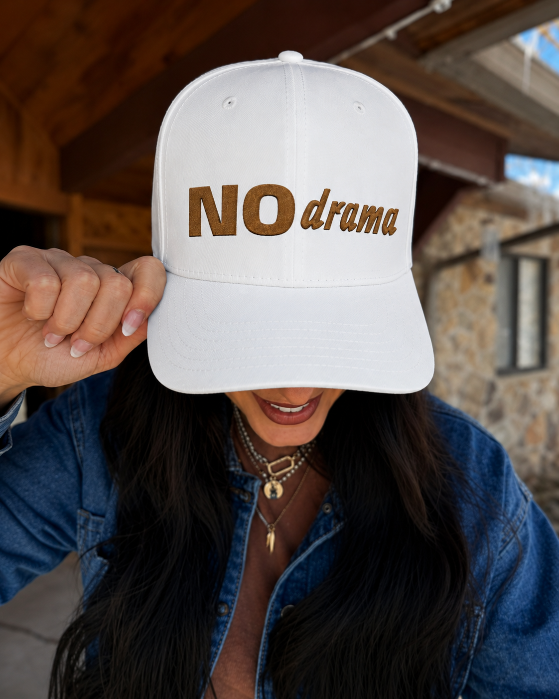 NO drama Baseball Cap — Embroidered Gold Script Low-Profile Hat