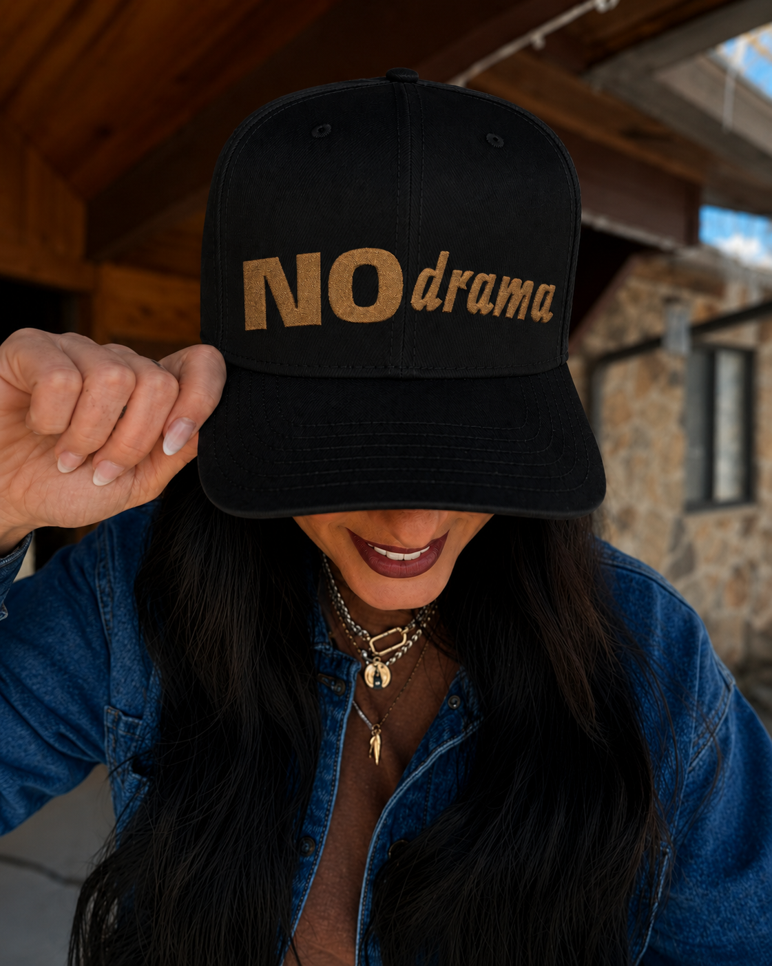 NO drama Baseball Cap — Embroidered Gold Script Low-Profile Hat