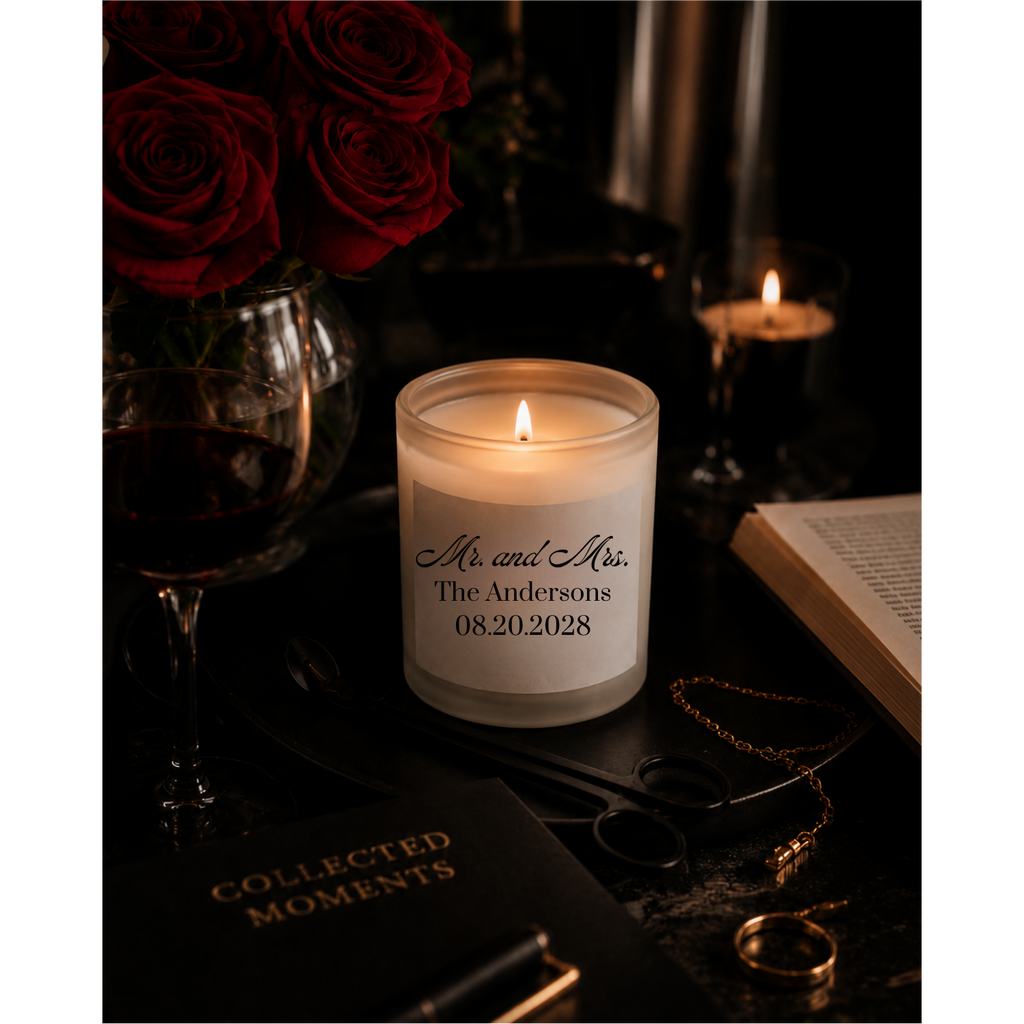 Personalized 'Mr. and Mrs.' Frosted Glass Wedding Candle — 11oz (Custom Name & Date)
