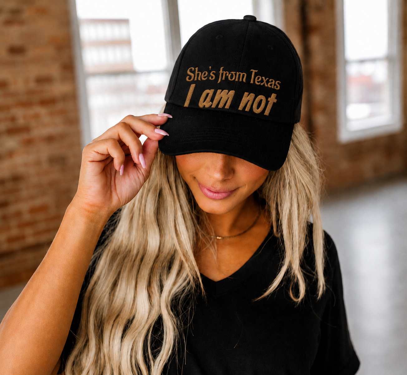 She's From Texas, I Am Not — Low Profile Embroidered Baseball Cap