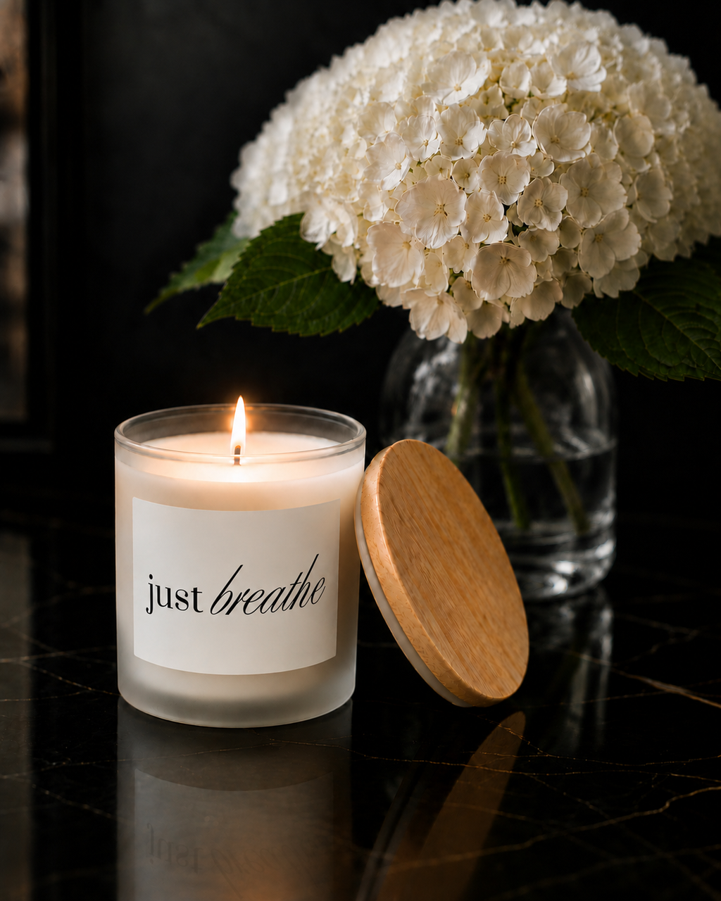Just Breathe | Frosted Glass Candle | 11oz Wood Wick Relaxation Candle