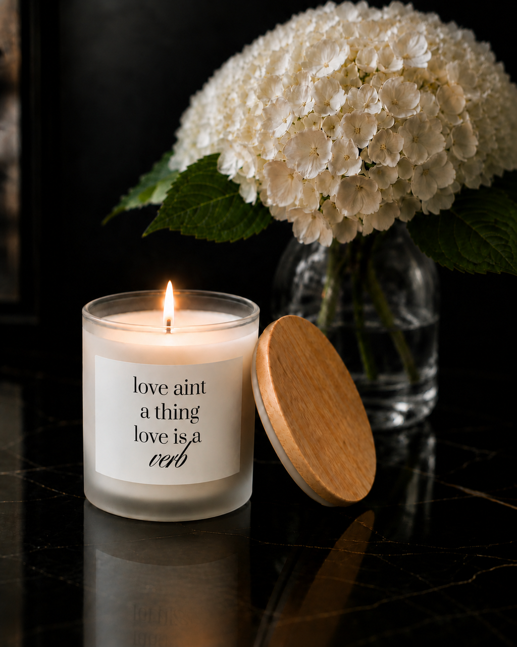 Love Ain't a Thing, Love Is a Verb | Frosted Glass Candle | 11oz Wood Wick